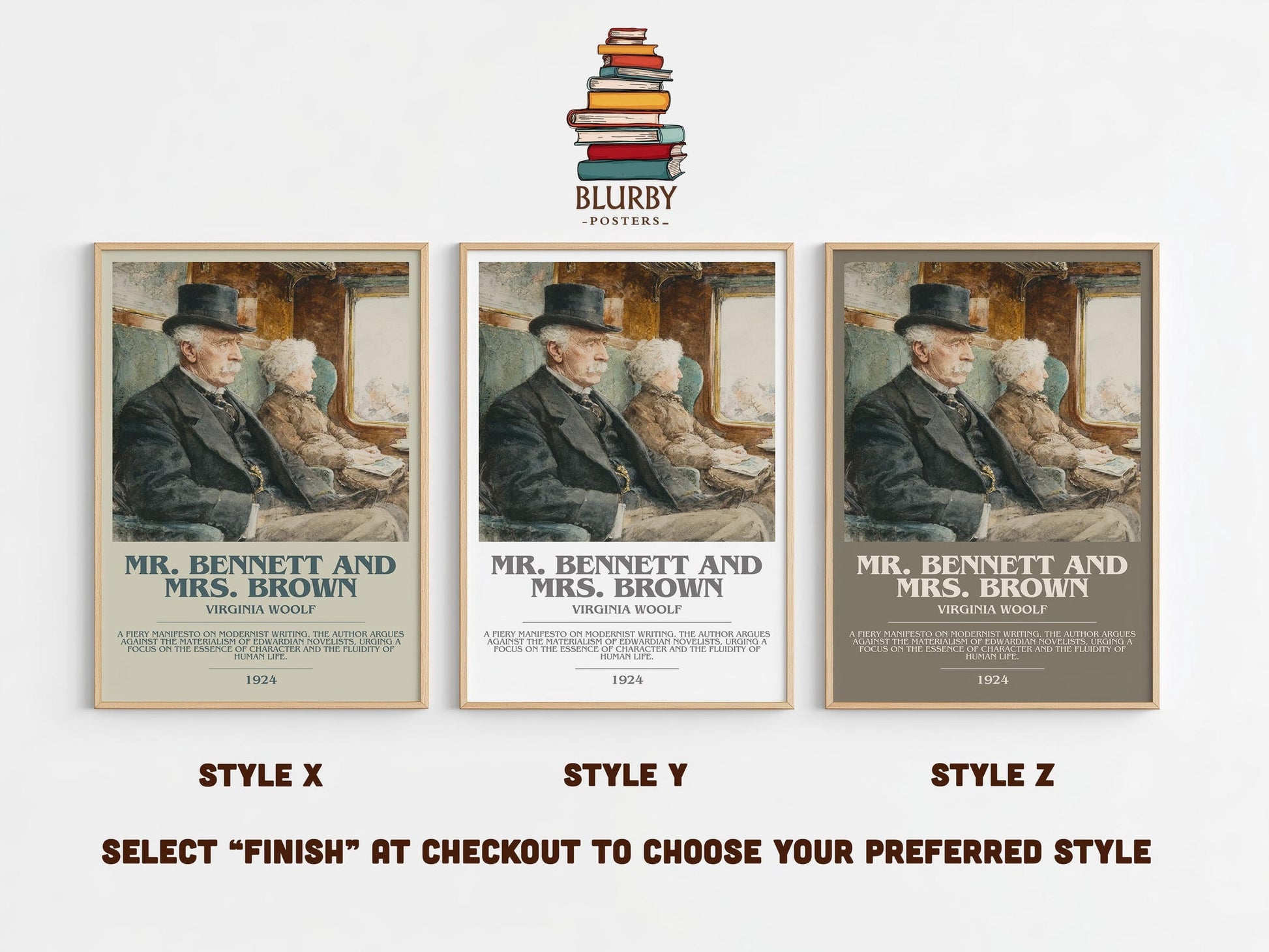 Mr. Bennett and Mrs. Brown bookish poster colour and style options – Virginia Woolf book art