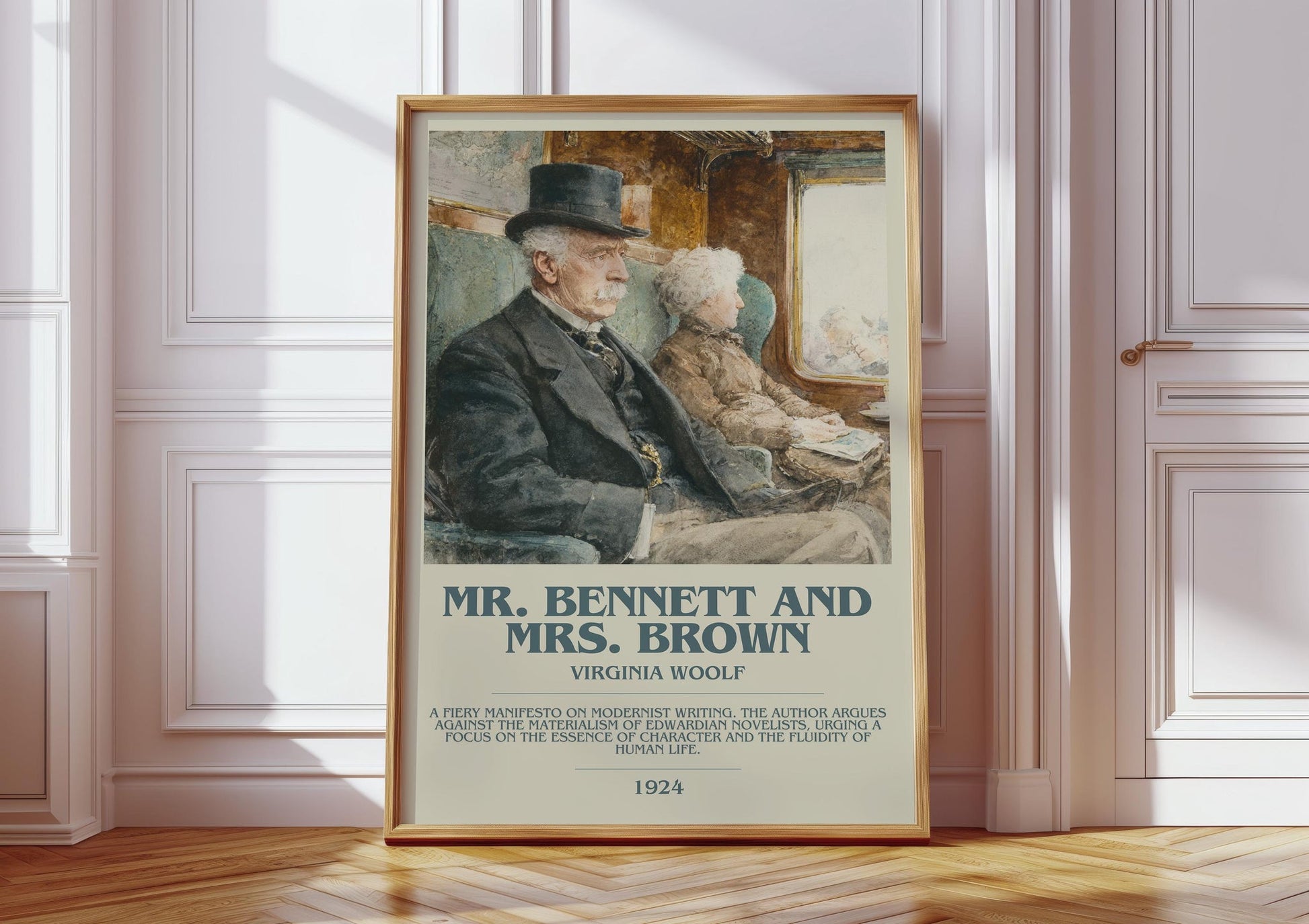 Mr. Bennett and Mrs. Brown bookish print in frame leaning in hallway – classic literature wall art