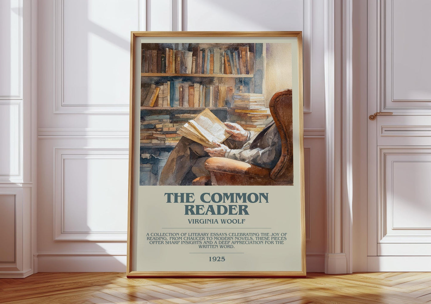 The Common Reader bookish print in frame leaning in hallway – non fiction wall art