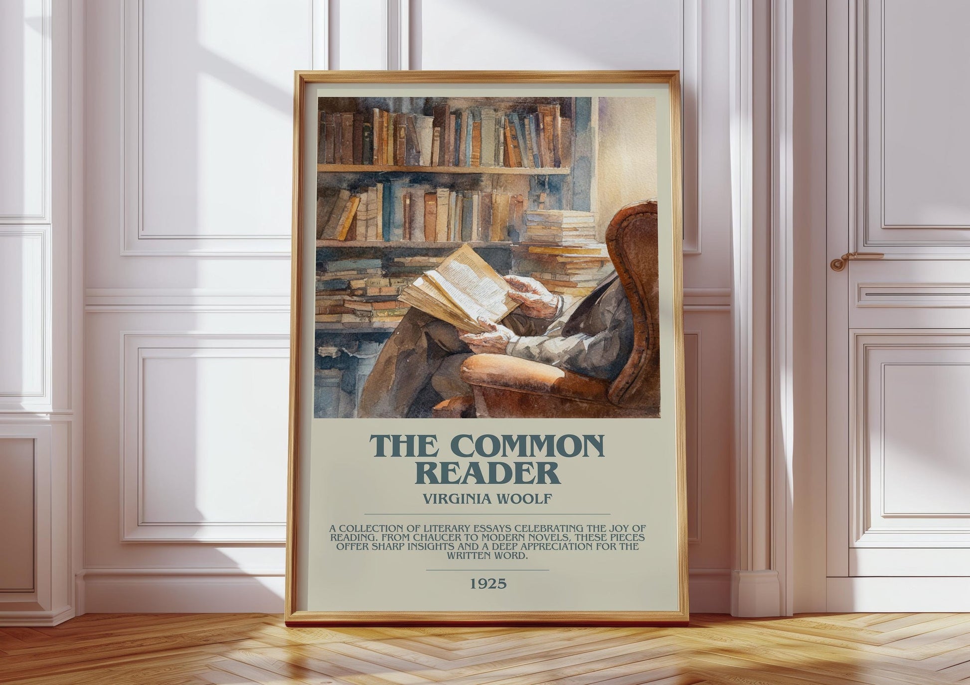 The Common Reader bookish print in frame leaning in hallway – non fiction wall art