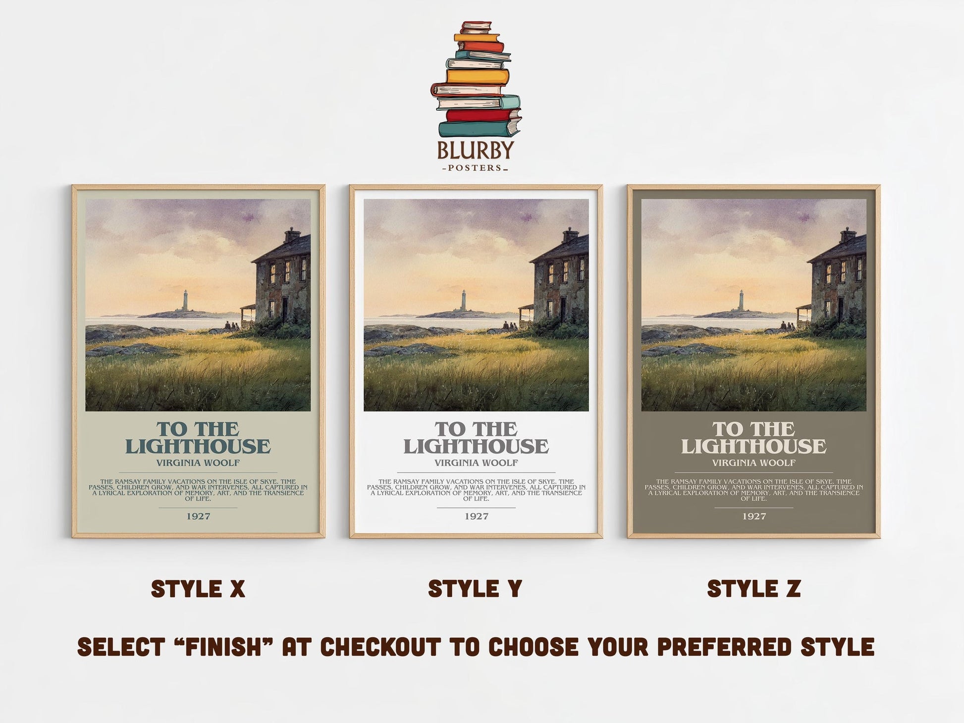 To the Lighthouse bookish poster colour and style options – Virginia Woolf book art
