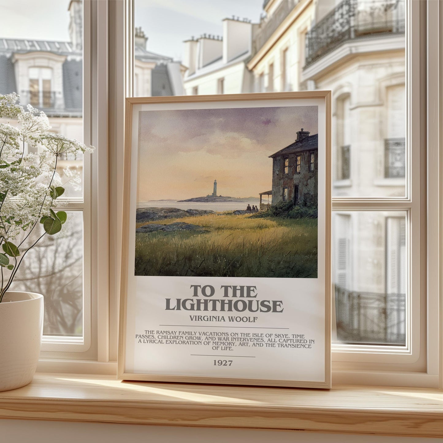 To the Lighthouse bookish print framed by window – literary home decor
