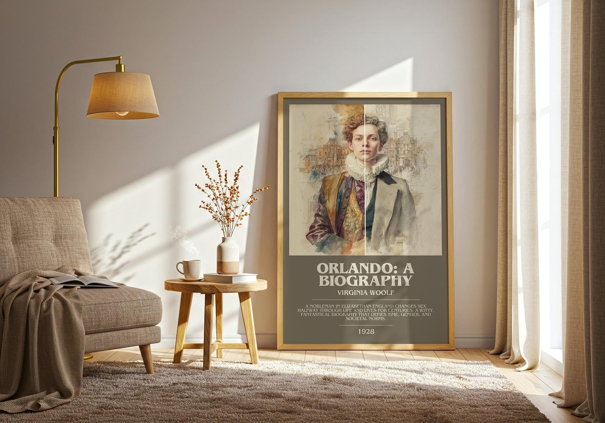 Orlando: A Biography bookish print on bookshelf – Virginia Woolf fan gift
