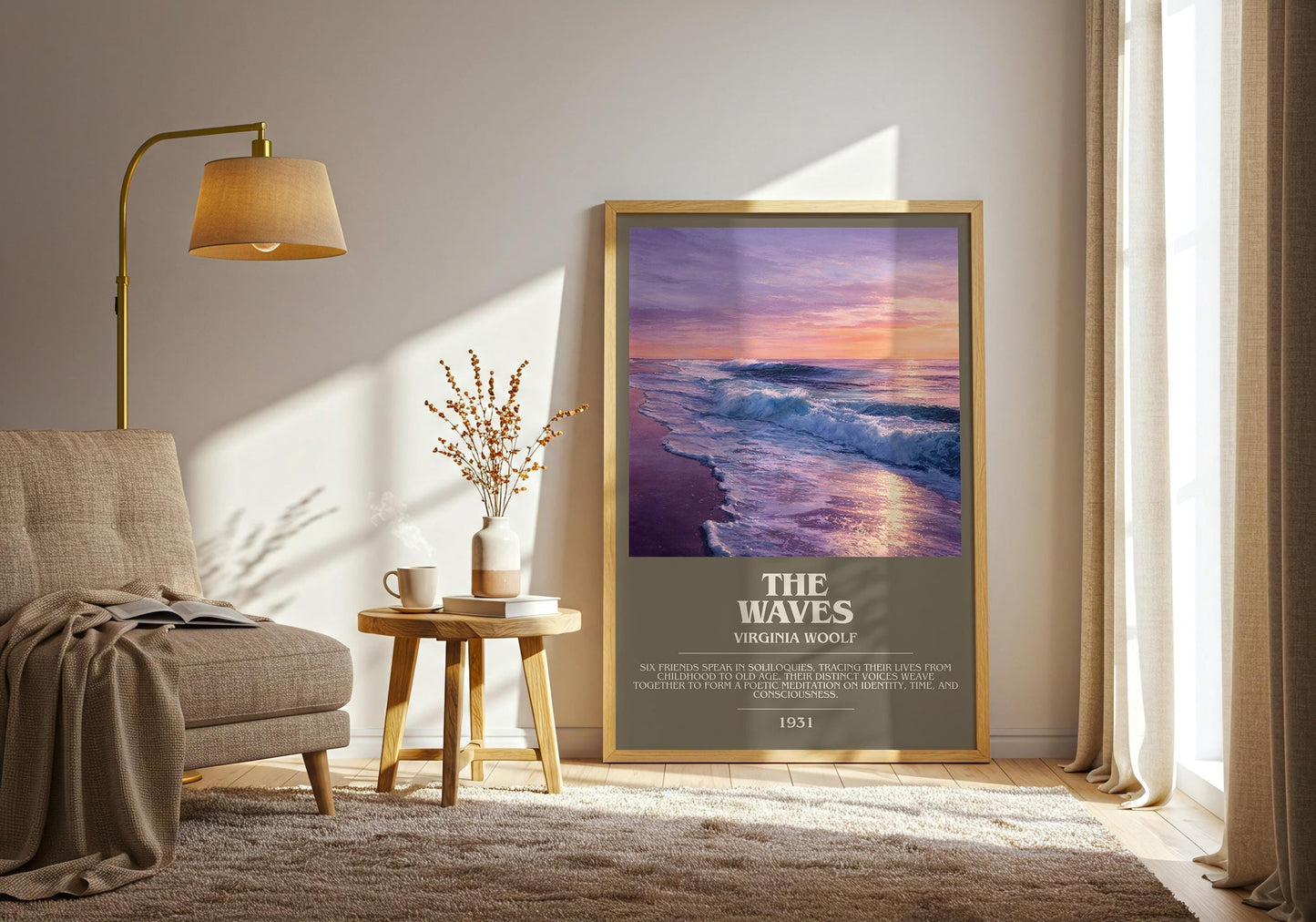 The Waves bookish print on bookshelf – Virginia Woolf fan gift