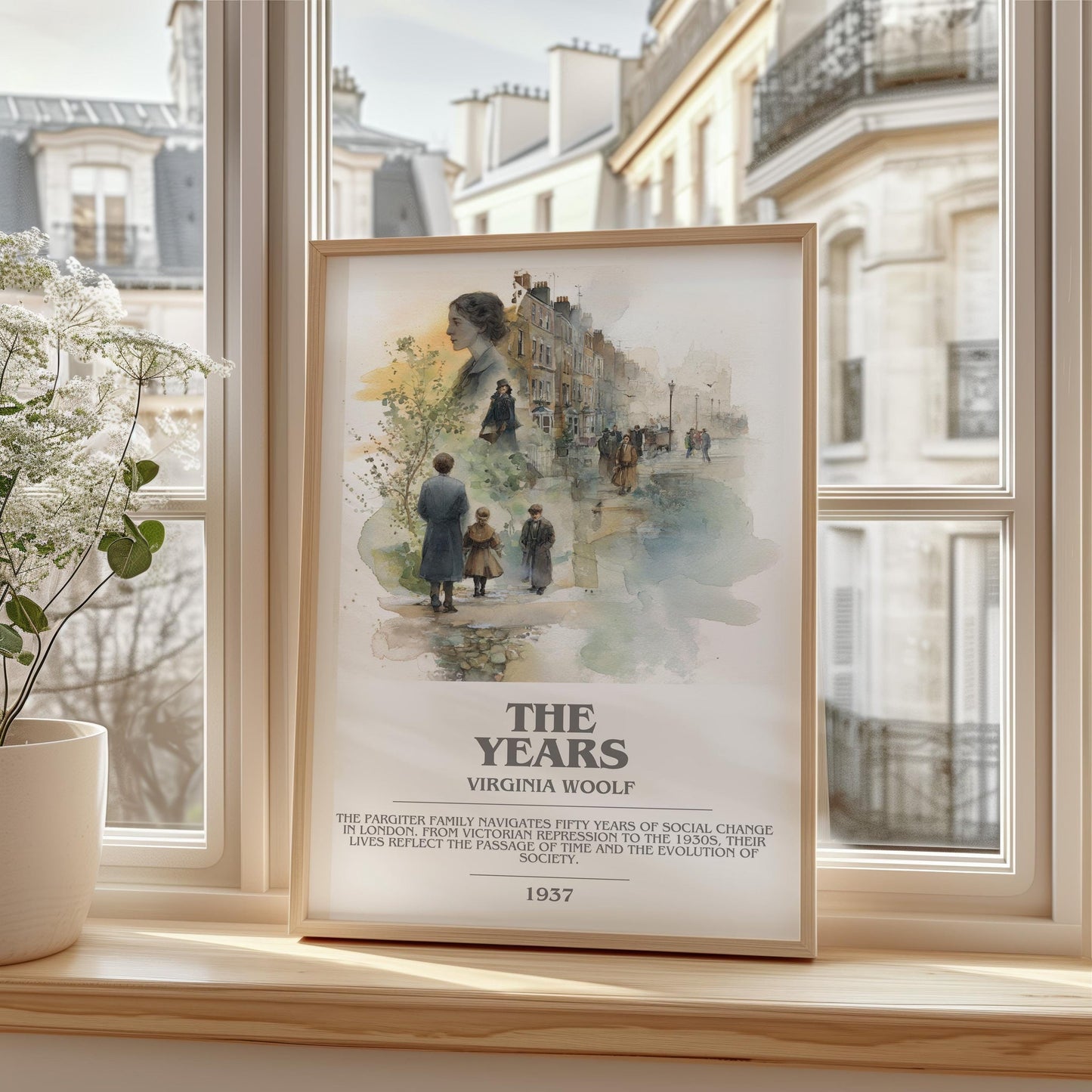 The Years bookish print framed by window – literary home decor
