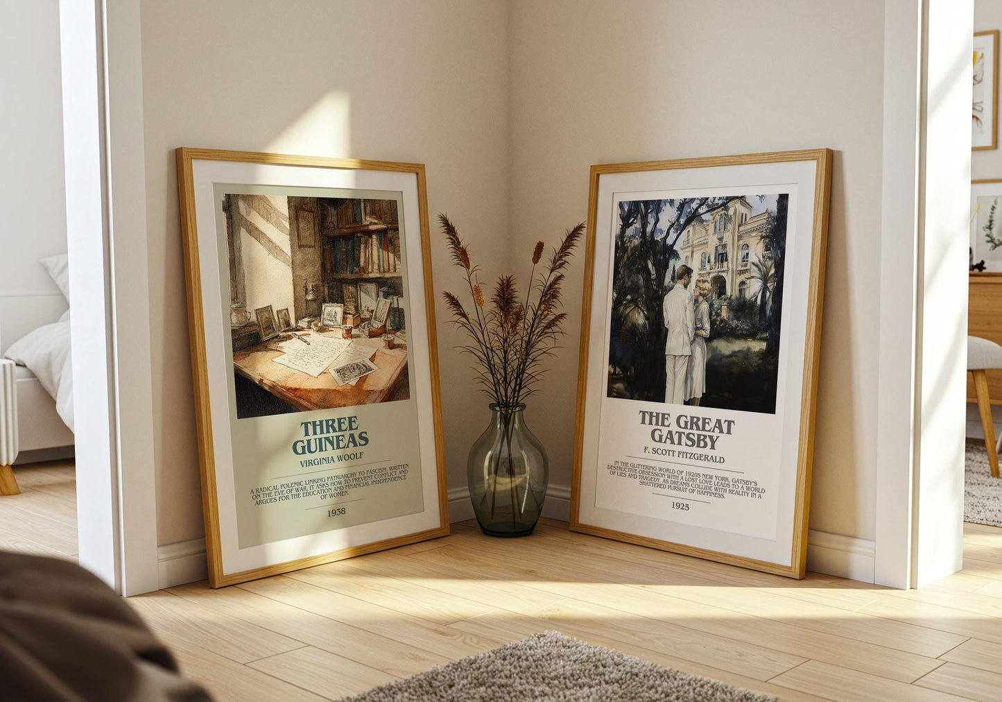 Three Guineas bookish poster paired in gallery wall – literary art prints