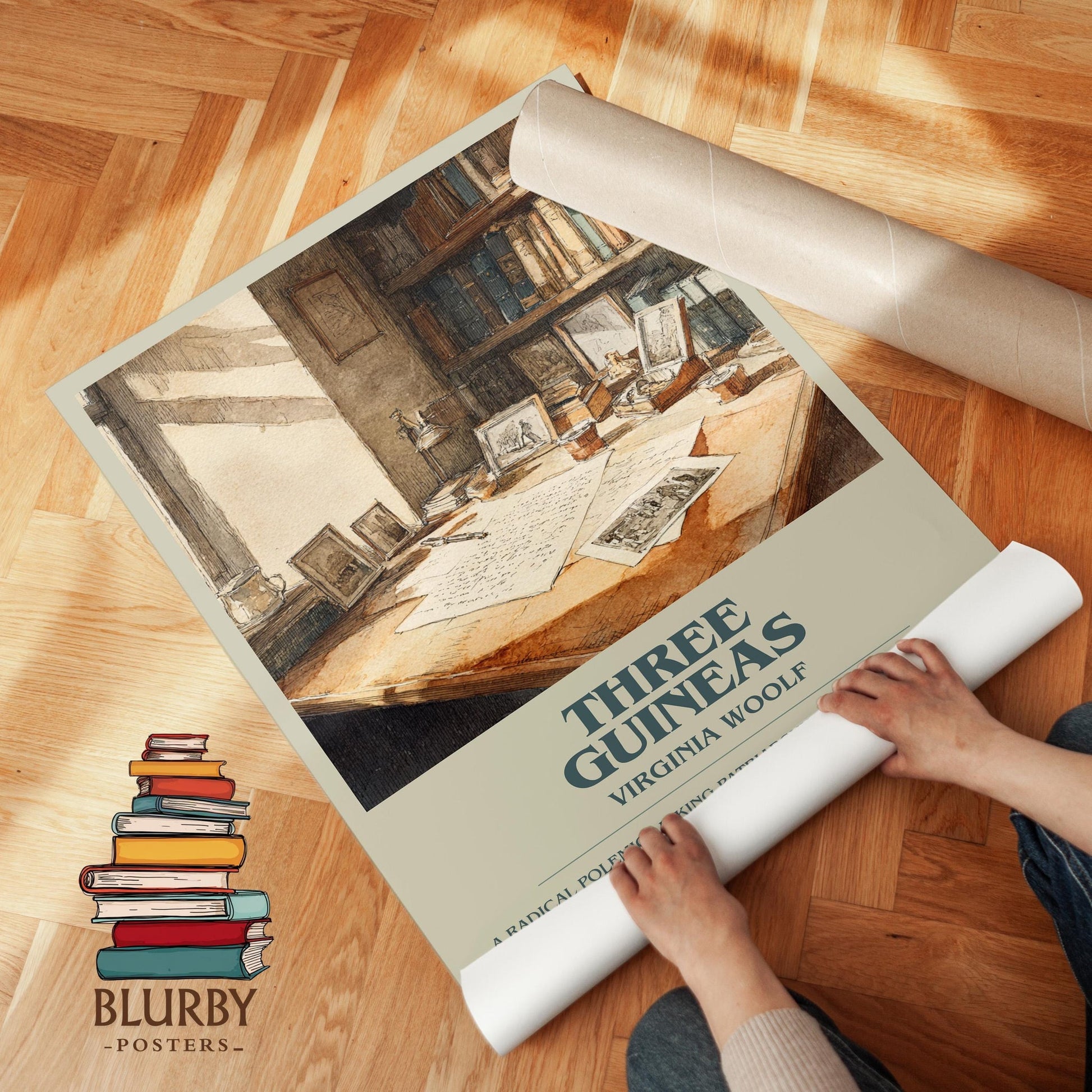 Three Guineas book poster packaging – museum-quality print rolled in protective tube