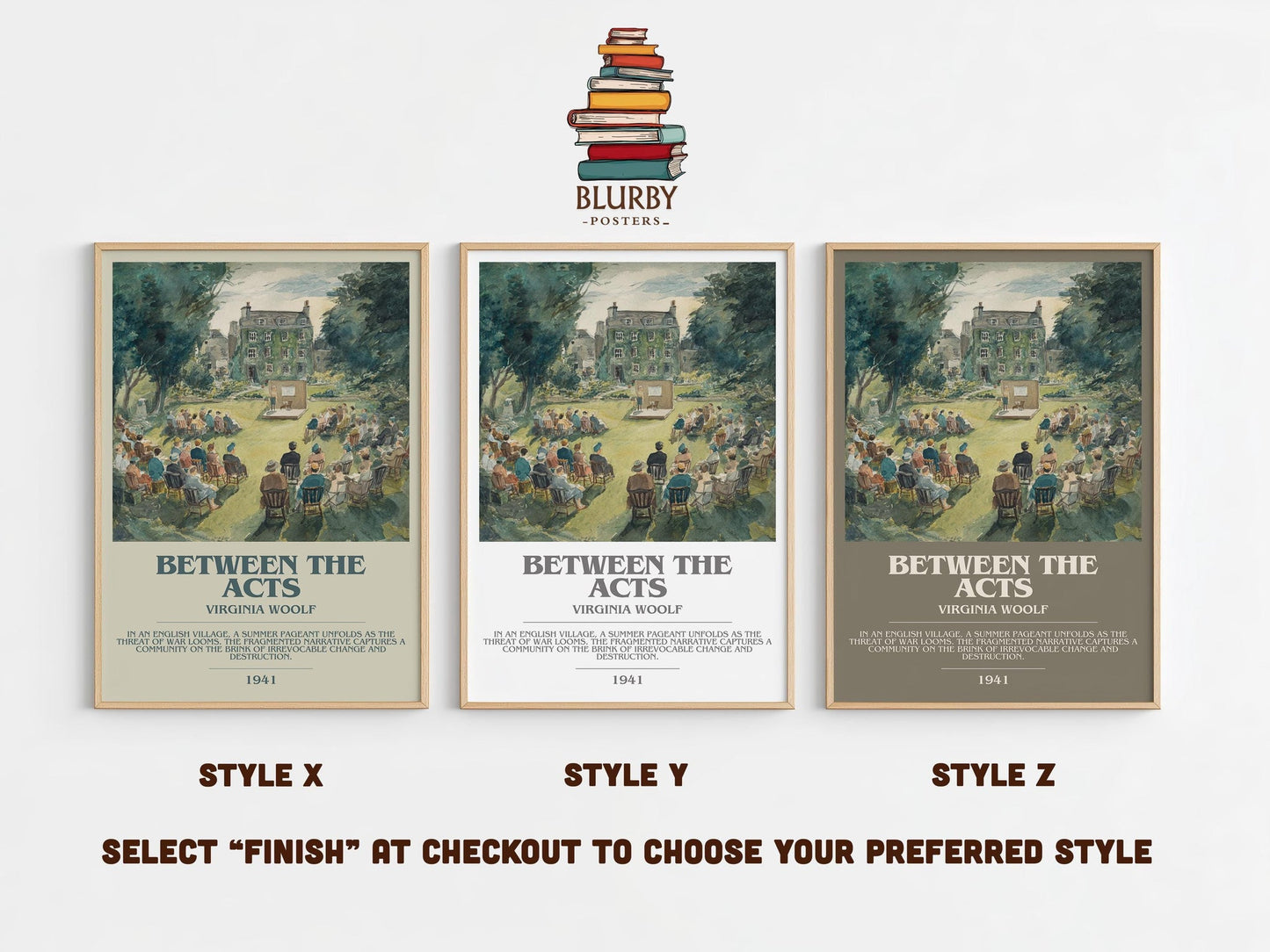 Between the Acts bookish poster colour and style options – Virginia Woolf book art
