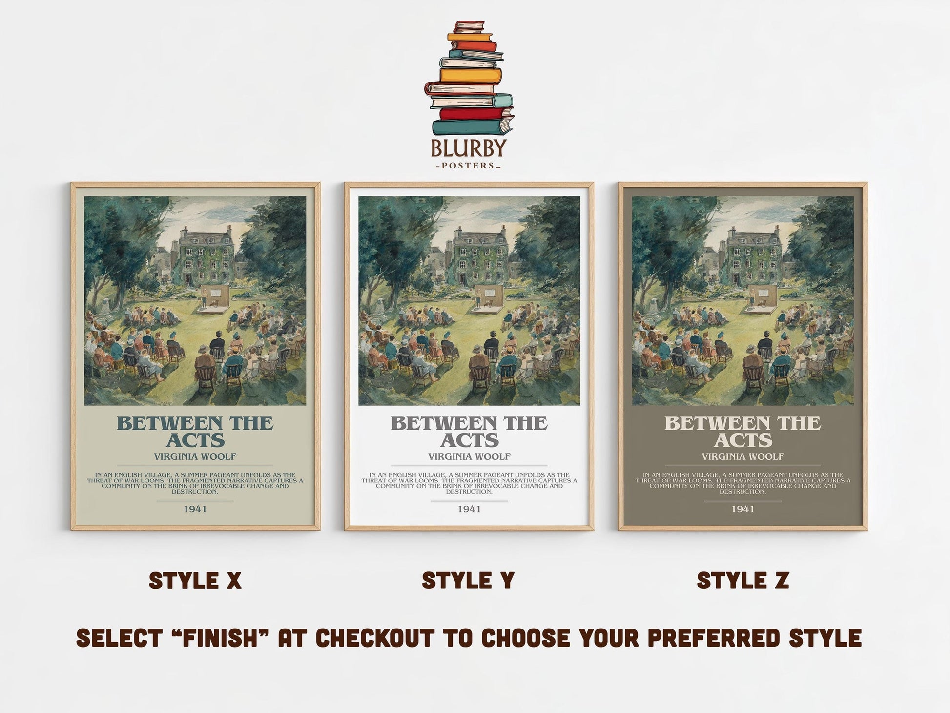 Between the Acts bookish poster colour and style options – Virginia Woolf book art