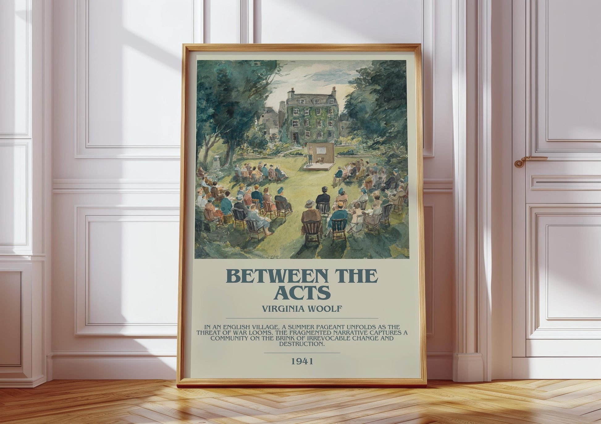 Between the Acts bookish print in frame leaning in hallway – non fiction wall art