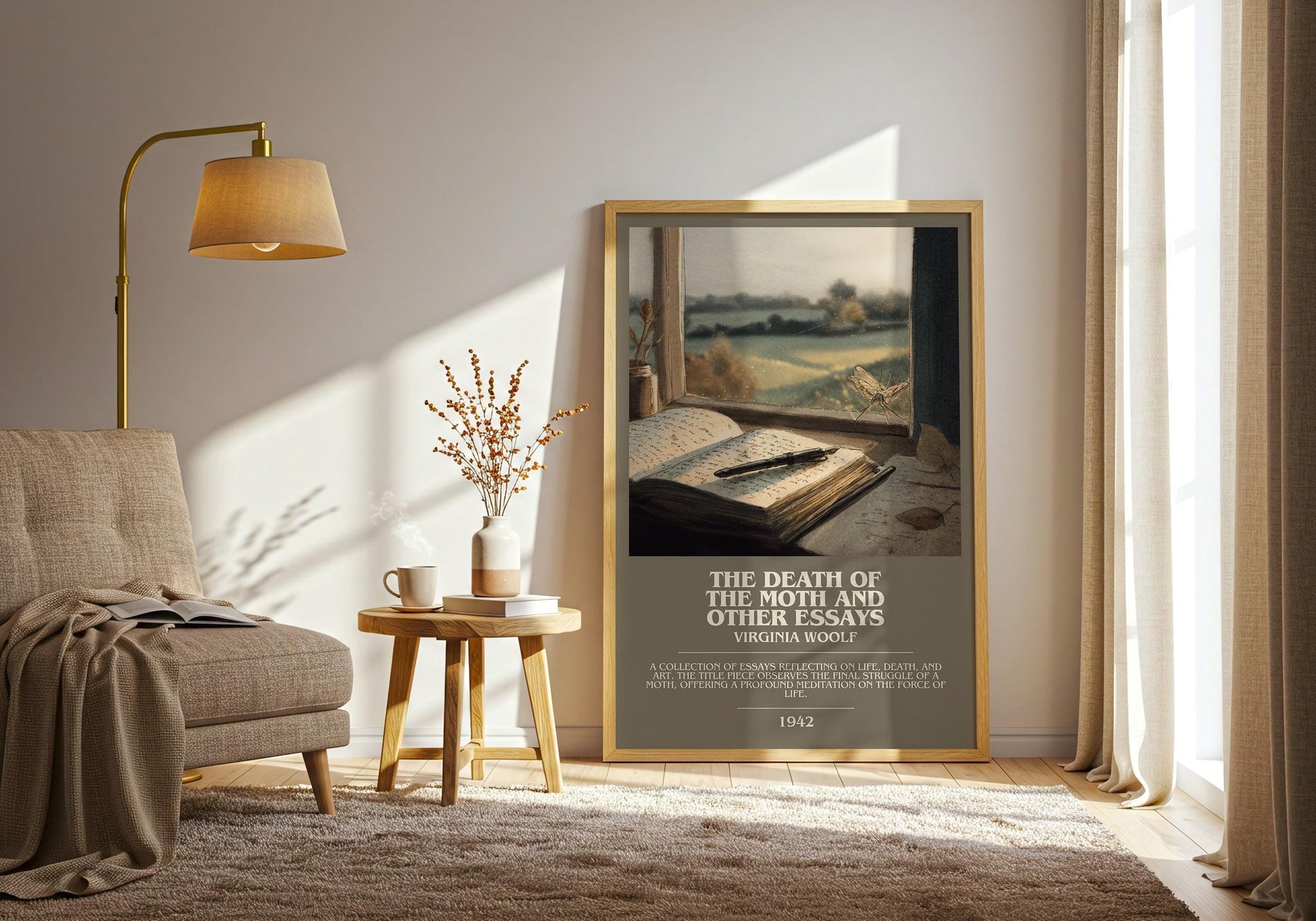 The Death of the Moth and Other Essays bookish print on bookshelf – Virginia Woolf fan gift