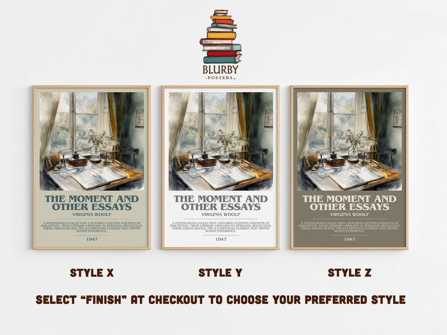 The Moment And Other Essays bookish poster colour and style options – Virginia Woolf book art