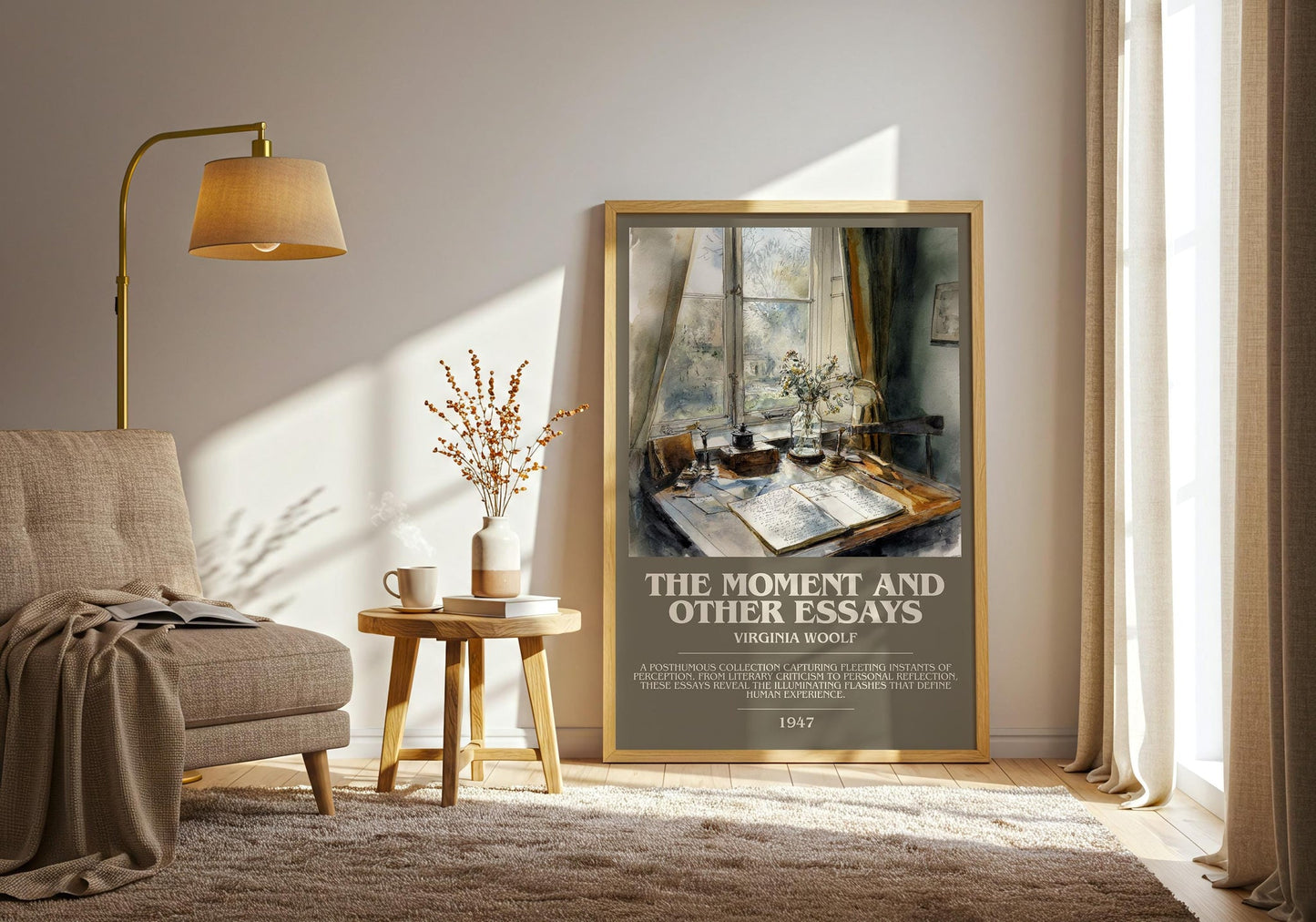 The Moment And Other Essays bookish print on bookshelf – Virginia Woolf fan gift