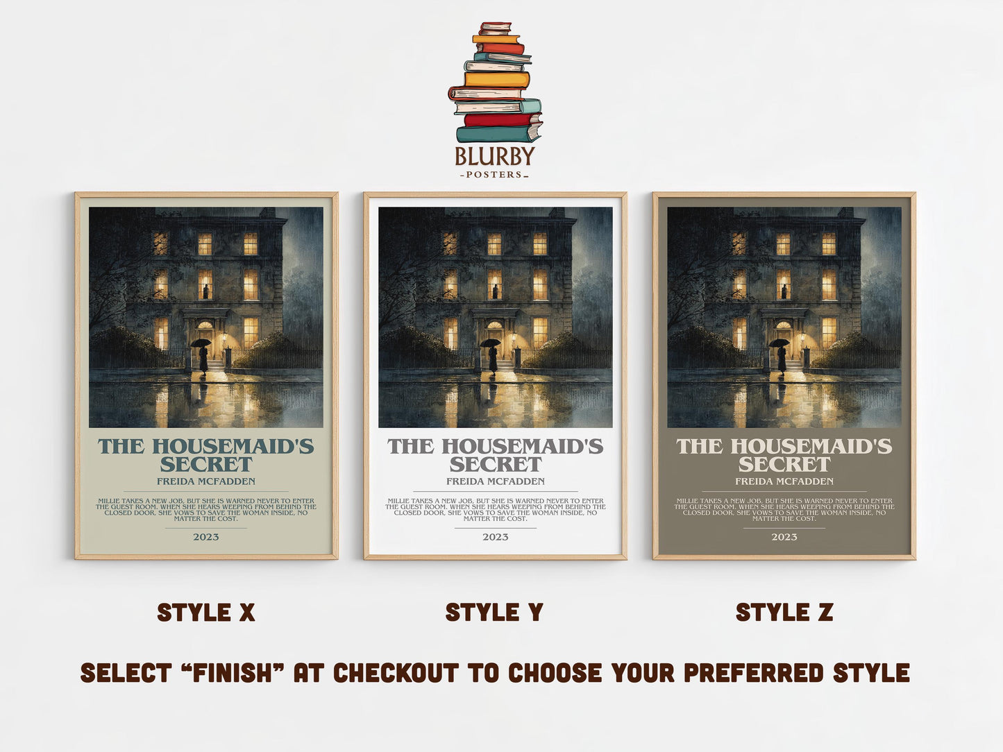 The Housemaid's Secret bookish poster colour and style options – Freida McFadden book art