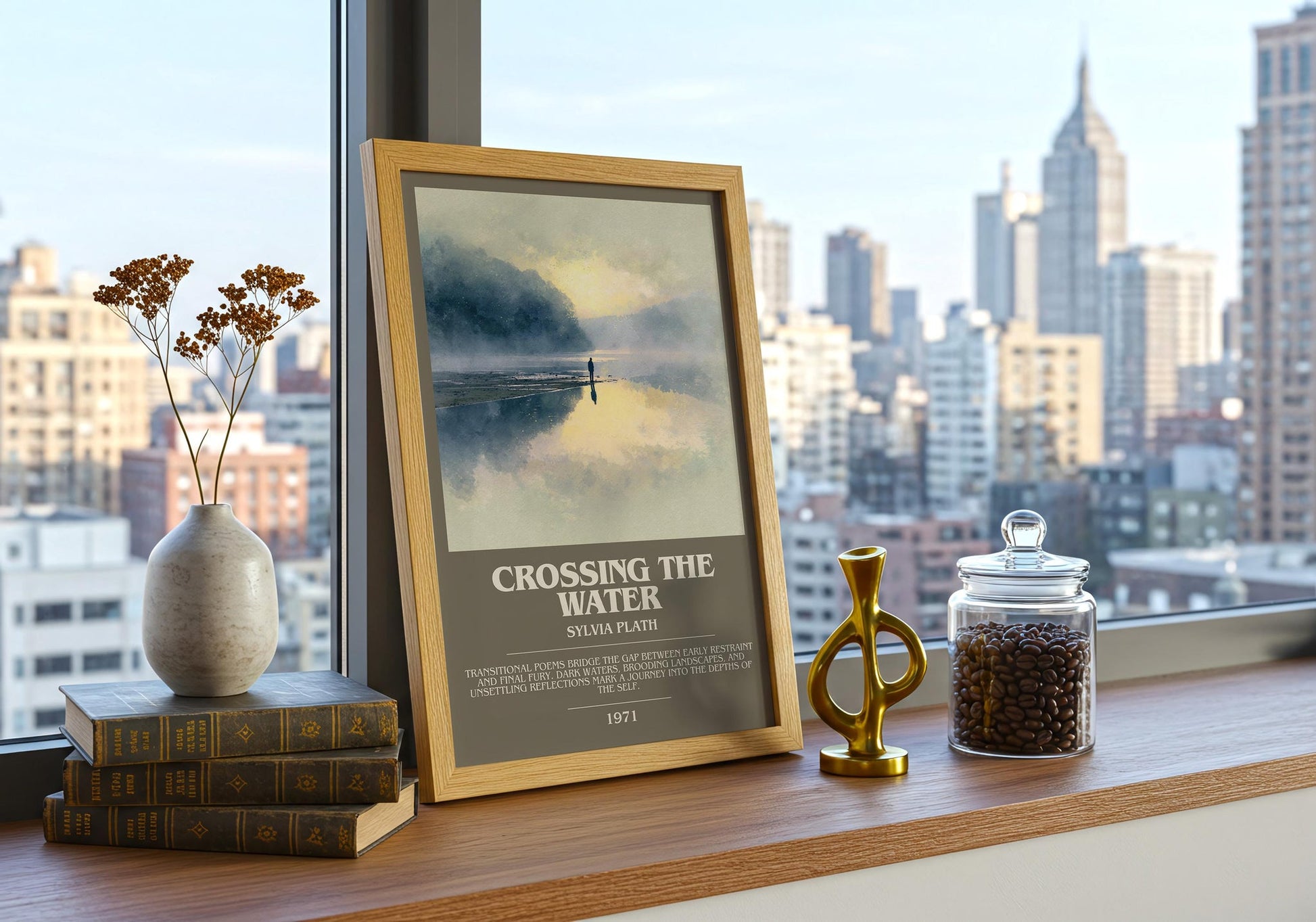 Crossing the Water bookish book poster framed on wall – poetry wall art