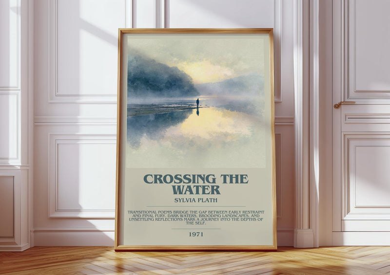 Crossing the Water bookish print in frame leaning in hallway – poetry wall art