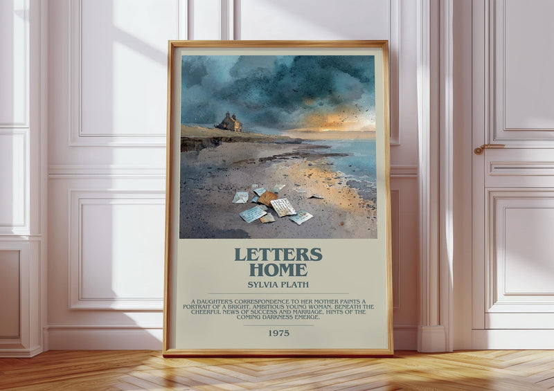 Letters Home bookish print in frame leaning in hallway – poetry wall art