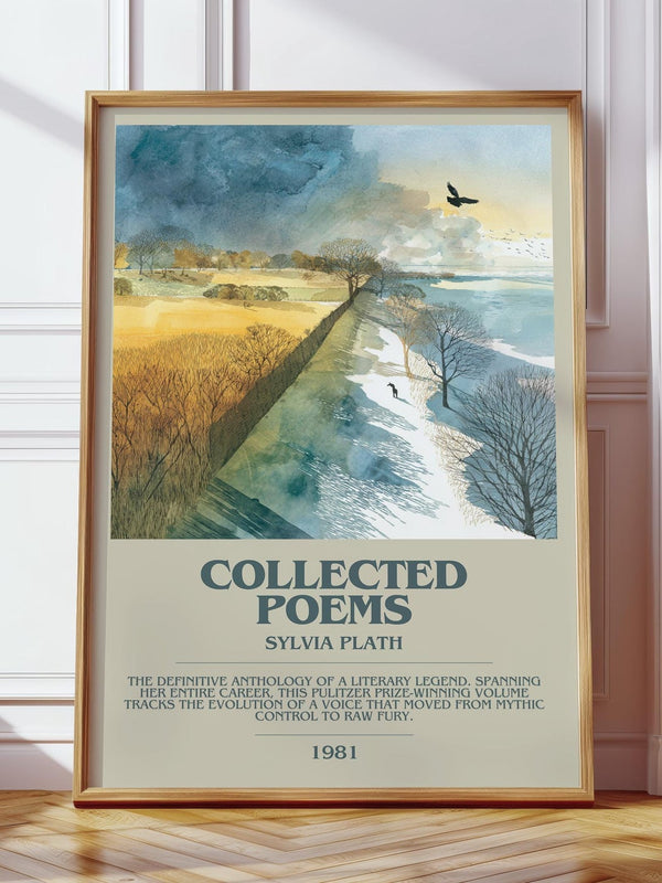The Collected Poems bookish print in frame leaning in hallway – historical fiction wall art