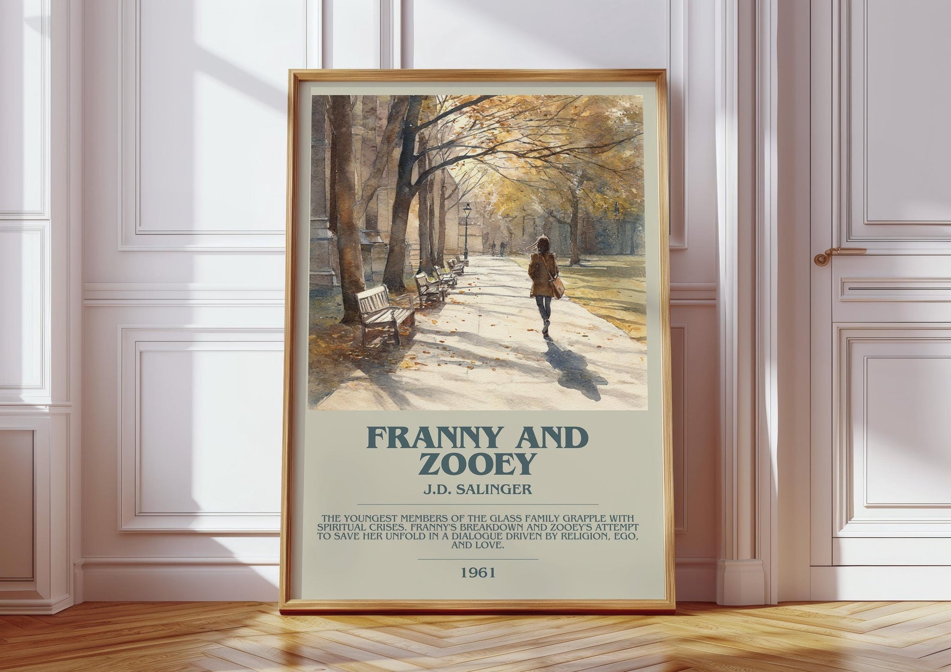 Franny and Zooey bookish print in frame leaning in hallway – classic literature wall art
