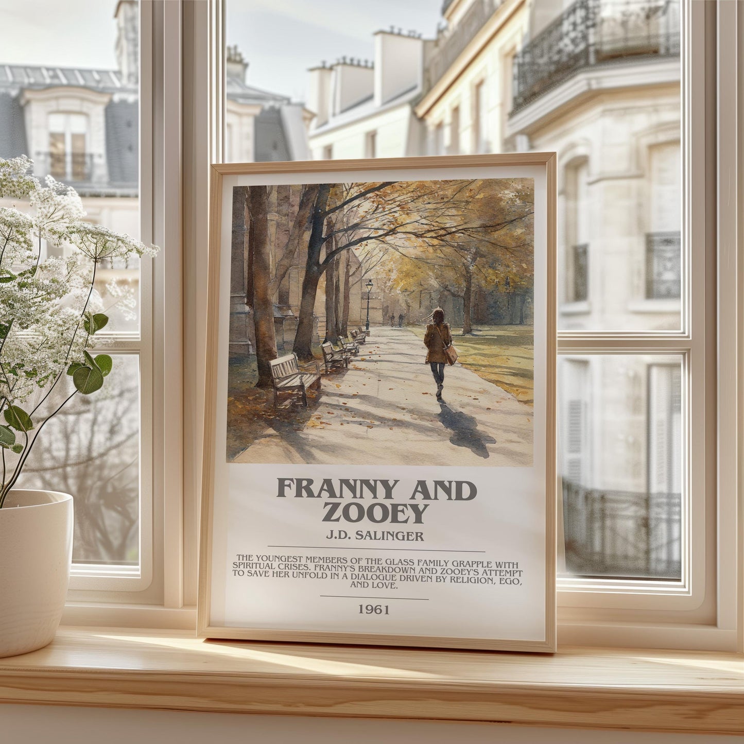 Franny and Zooey bookish print framed by window – literary home decor