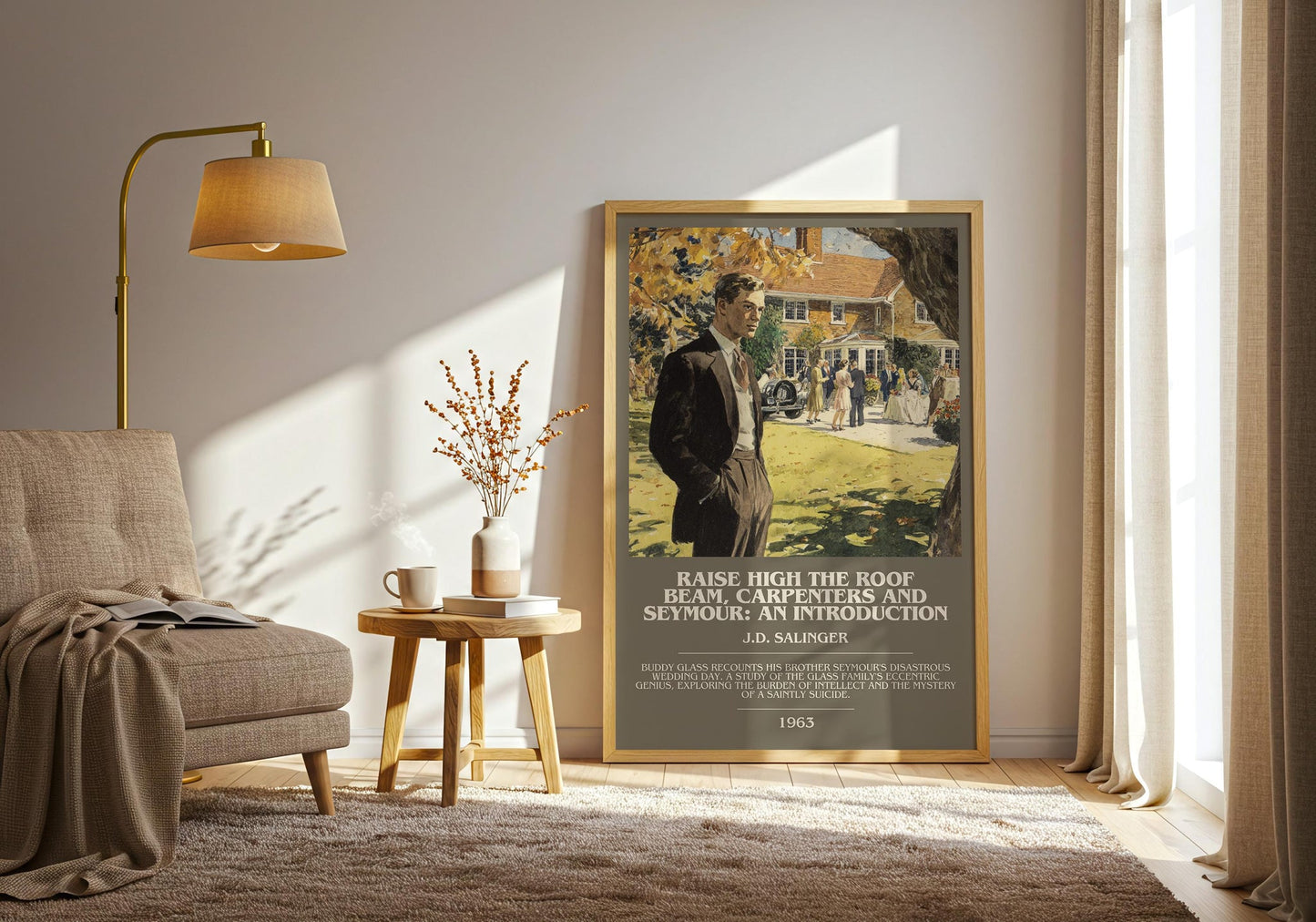 Raise High the Roof Beam, Carpenters and Seymour: An Introduction bookish print on bookshelf – J.D. Salinger fan gift
