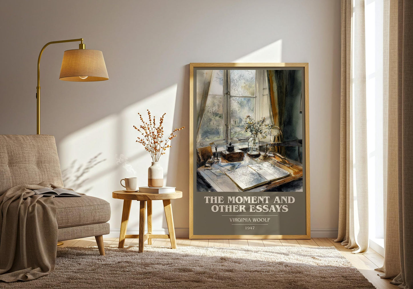 The Moment And Other Essays book cover print on bookshelf – Virginia Woolf fan gift
