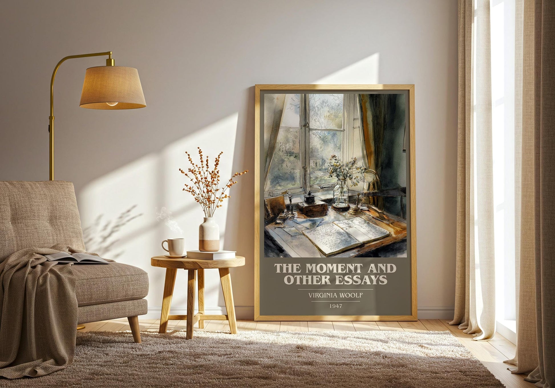 The Moment And Other Essays book cover print on bookshelf – Virginia Woolf fan gift