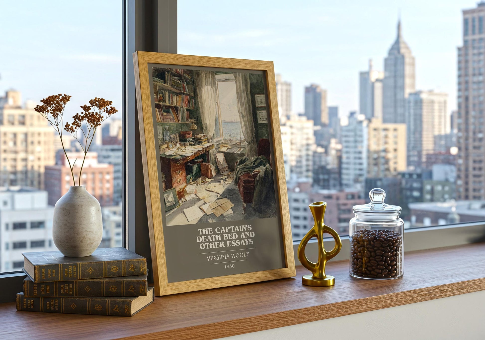 The Captain's Death Bed, and Other Essays book cover print framed by window – literary home decor