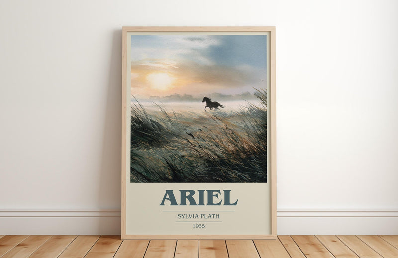 Ariel book cover print in frame leaning in hallway – poetry wall art