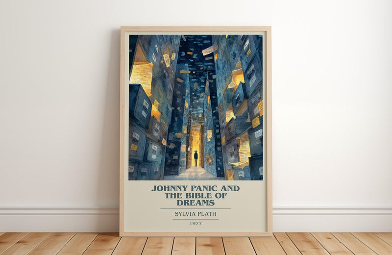 Johnny Panic And The Bible Of Dreams book cover print in frame leaning in hallway – childrens wall art