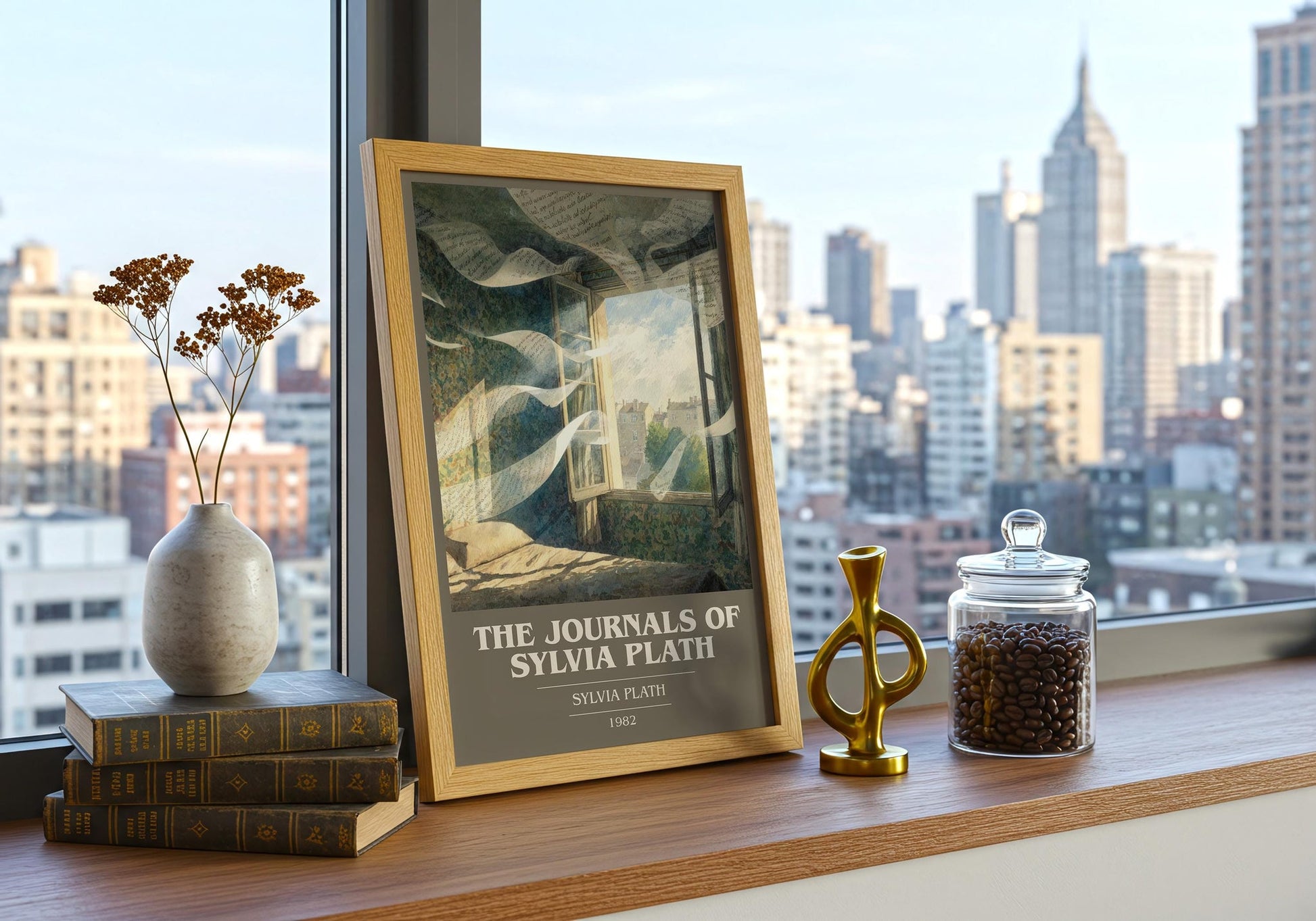The Journals of Sylvia Plath book cover print on bookshelf – Sylvia Plath fan gift