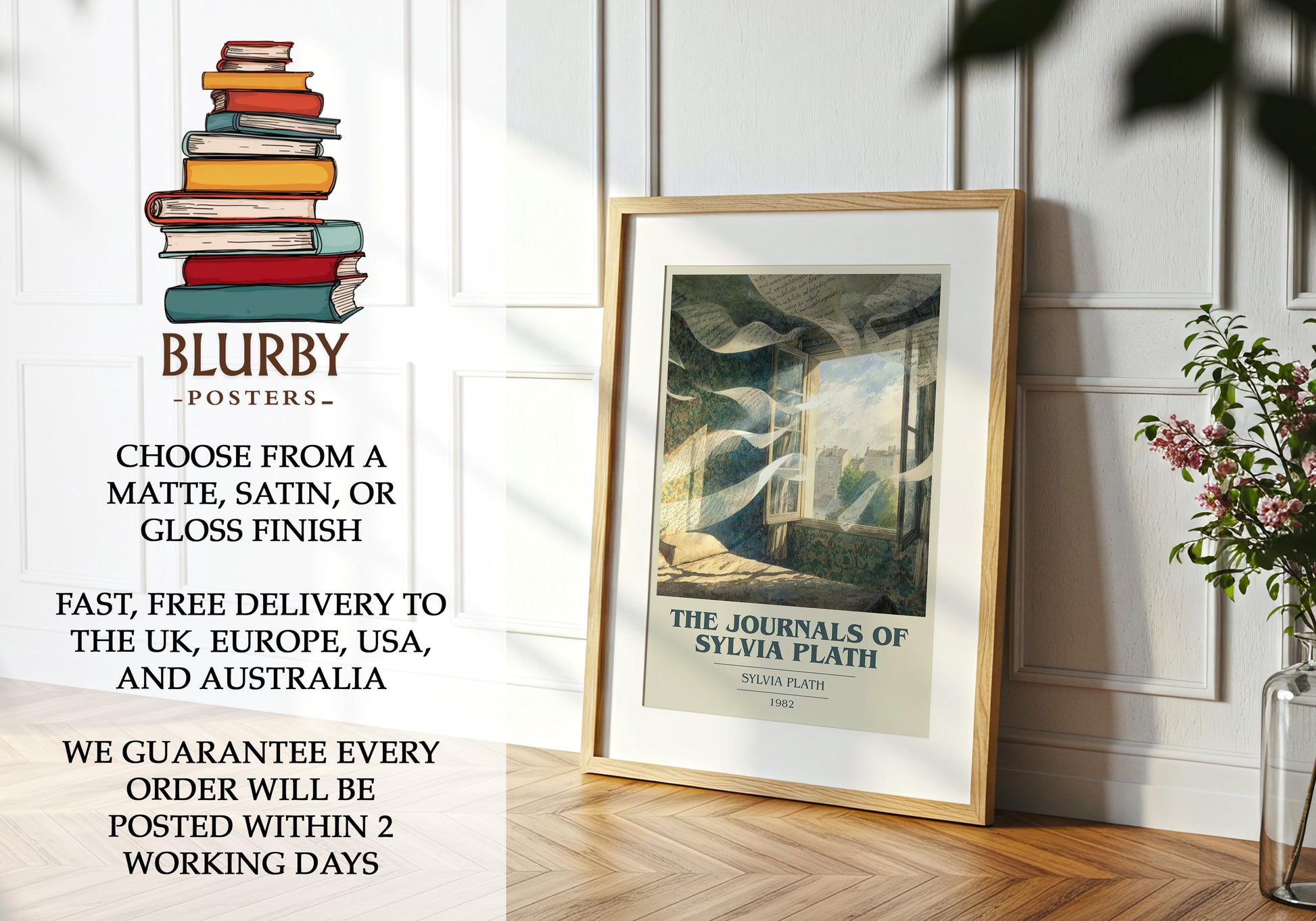 The Journals of Sylvia Plath by Sylvia Plath | Book Poster | Literary Art Gift For Book Lover | Novel Inspired Wall Art | Free Delivery