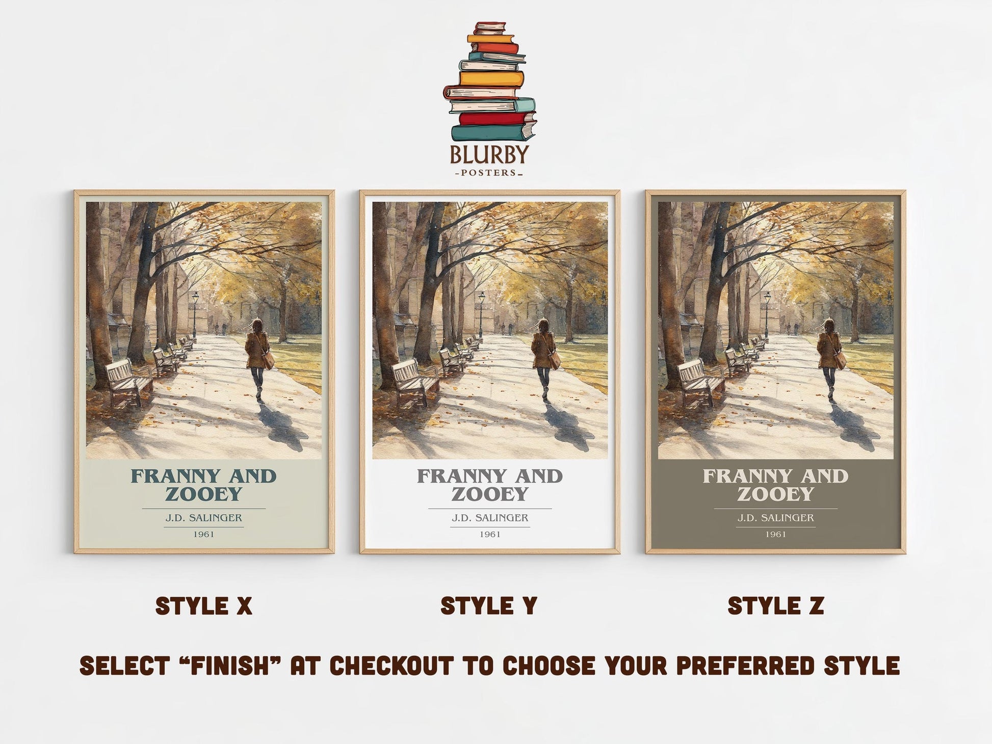 Franny and Zooey book cover print in frame leaning in hallway – classic literature wall art