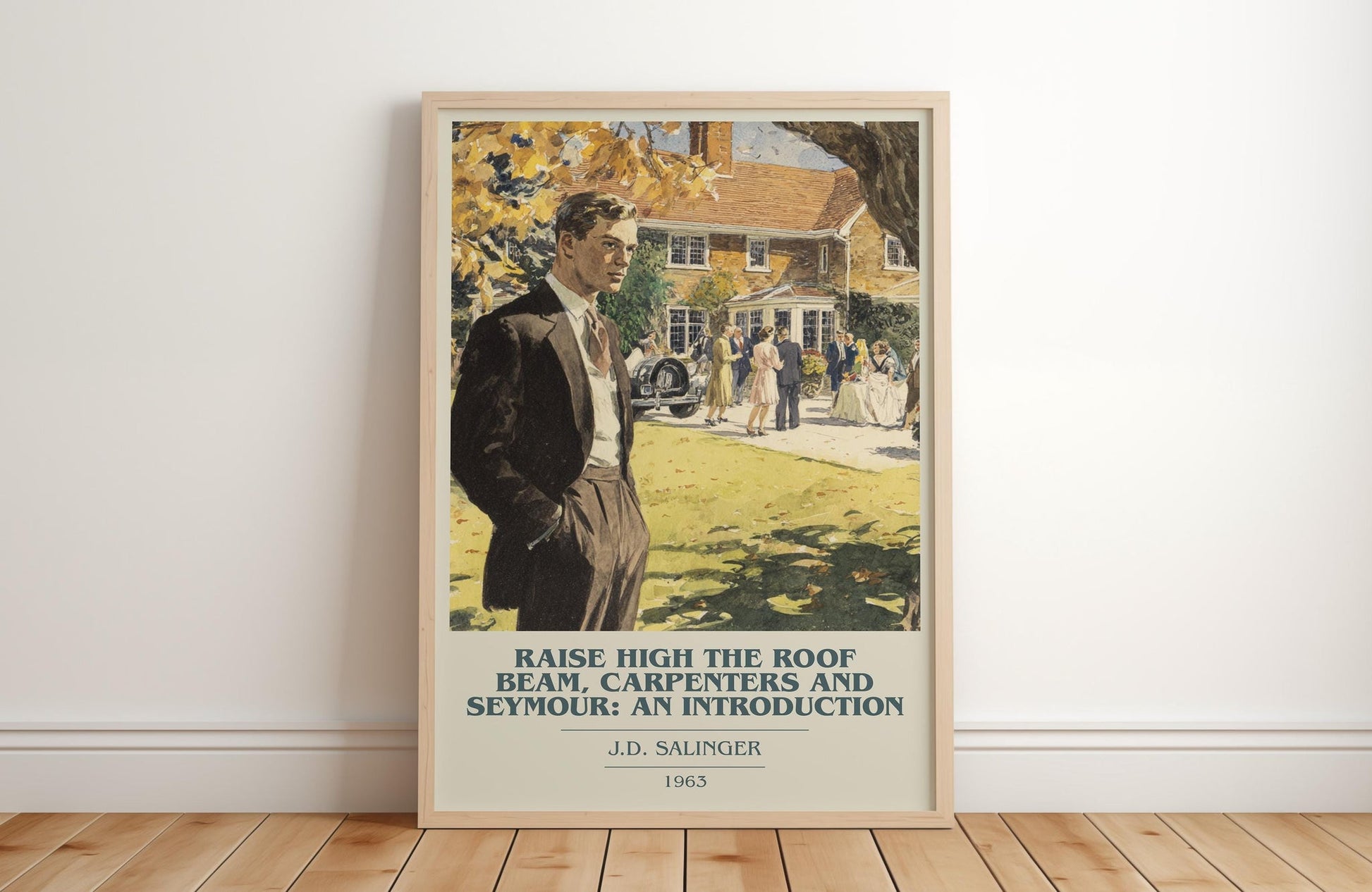 Raise High the Roof Beam, Carpenters and Seymour: An Introduction book cover print in frame leaning in hallway – classic