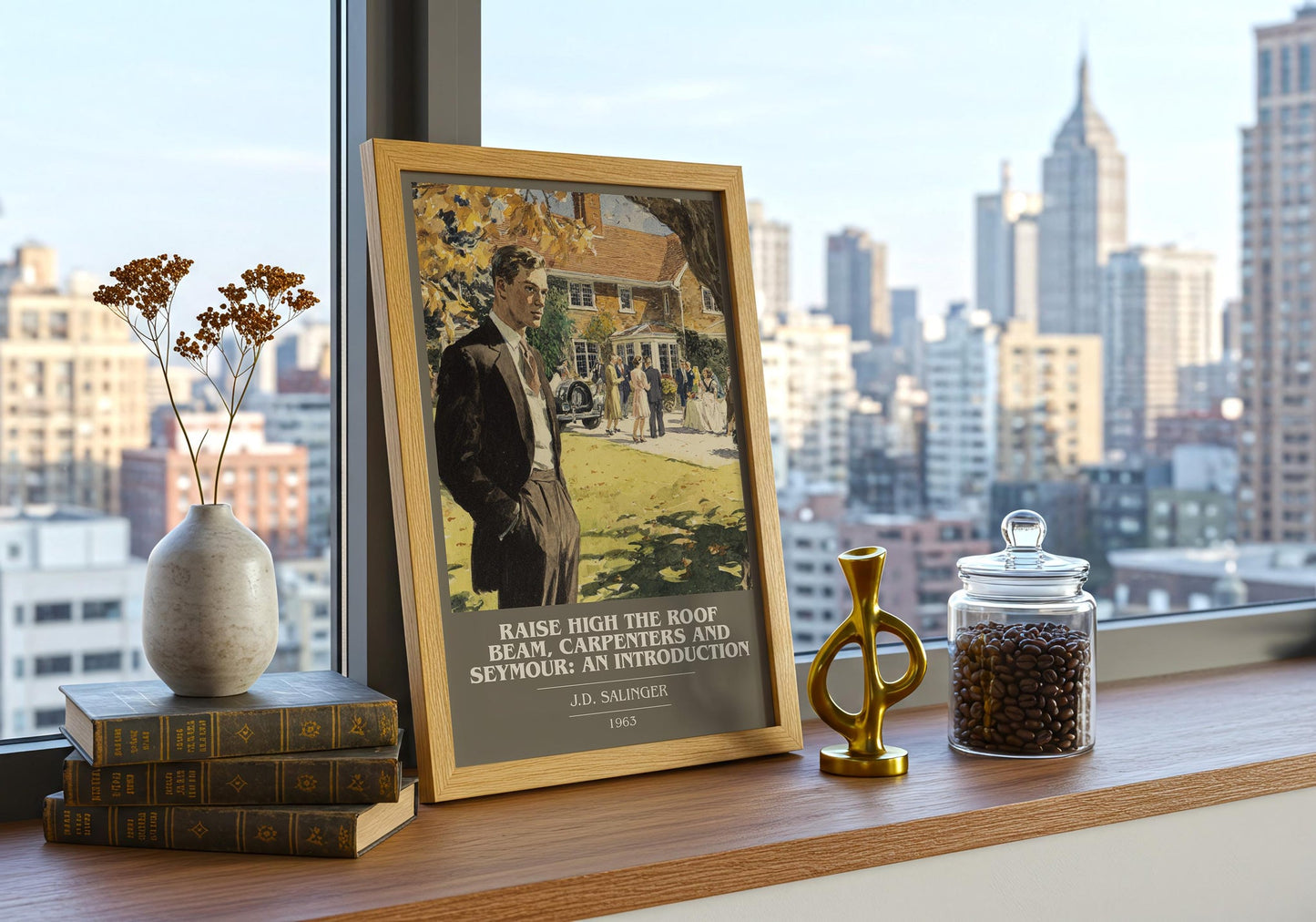 Raise High the Roof Beam, Carpenters and Seymour: An Introduction book cover book poster framed on wall – classic literature