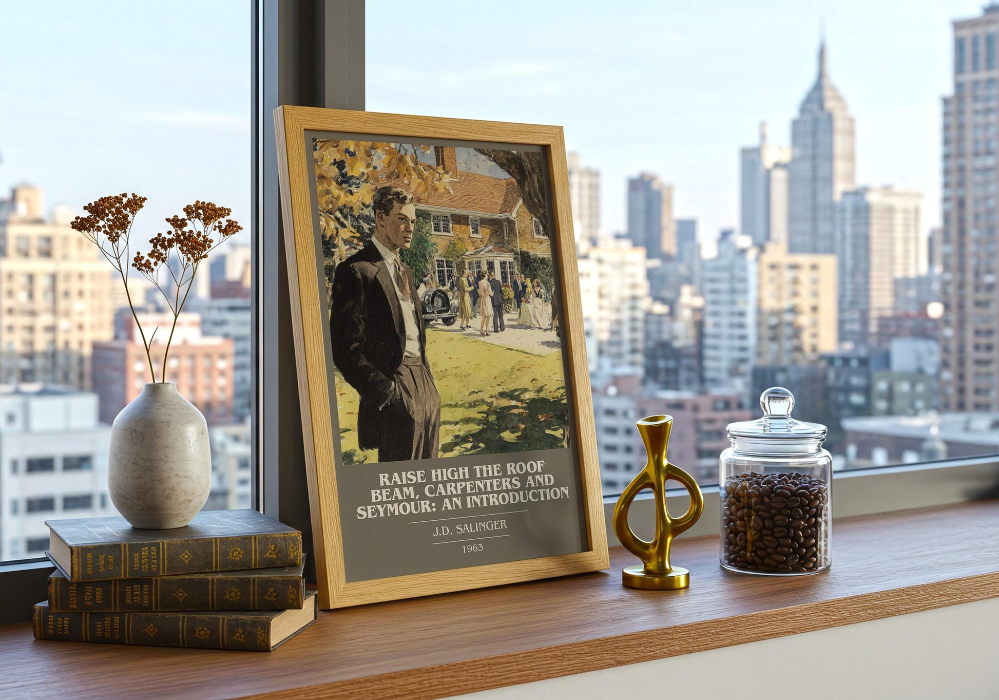 Raise High the Roof Beam, Carpenters and Seymour: An Introduction book cover book poster framed on wall – classic literature