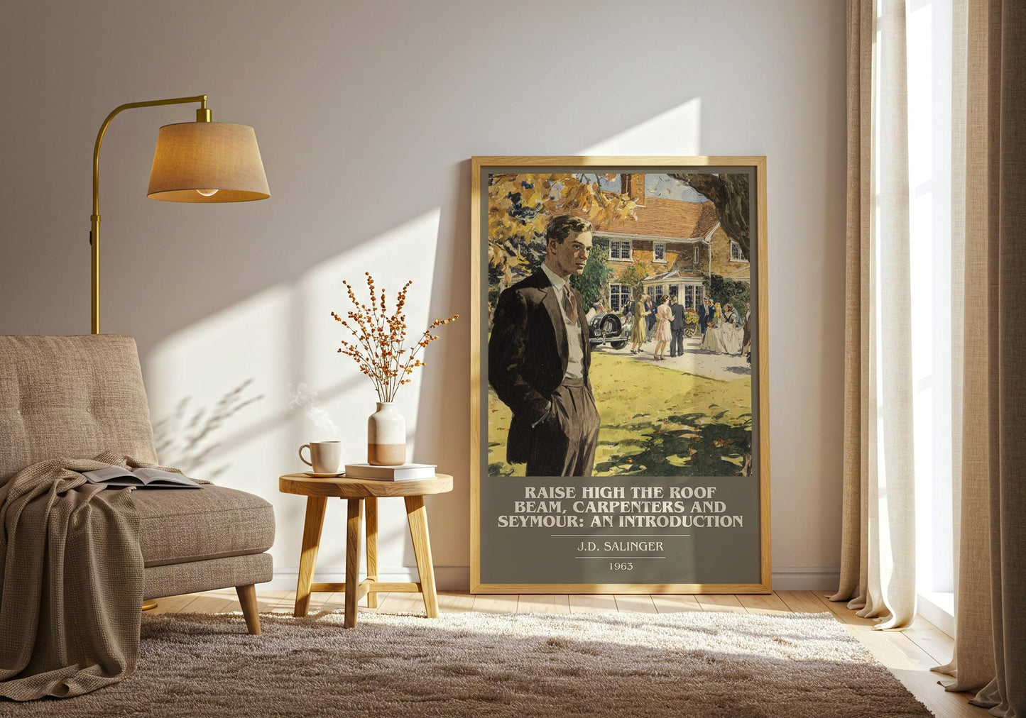 Raise High the Roof Beam, Carpenters and Seymour: An Introduction book cover print on bookshelf – J.D. Salinger fan gift