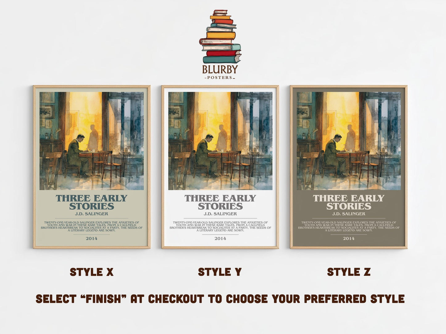 Three Early Stories bookish poster colour and style options – J. D. Salinger book art
