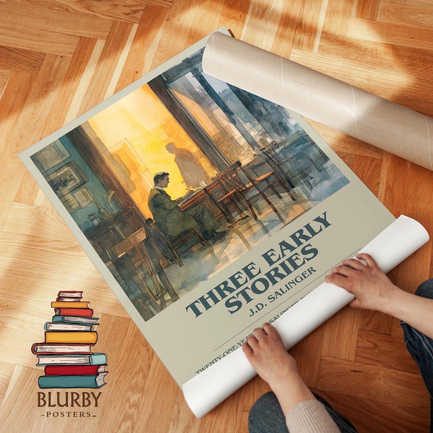 Three Early Stories book poster packaging – museum-quality print rolled in protective tube