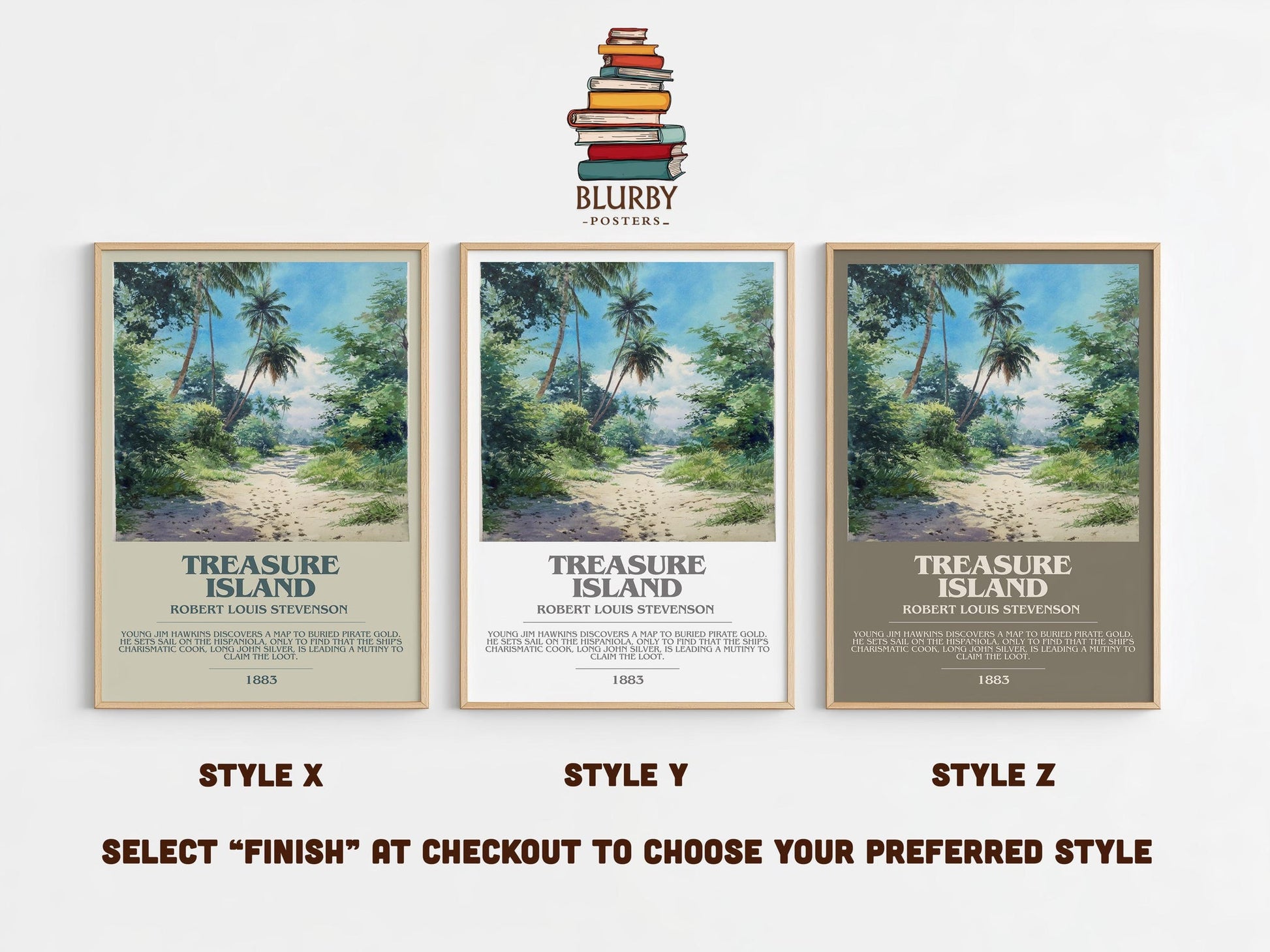 Treasure Island bookish poster colour and style options – Robert Louis Stevenson book art