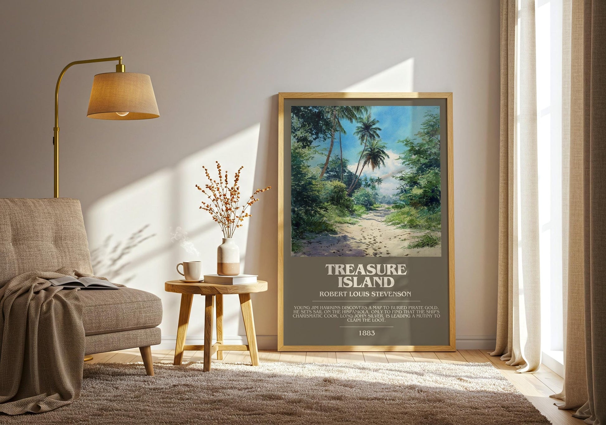 Treasure Island bookish print on bookshelf – Robert Louis Stevenson fan gift