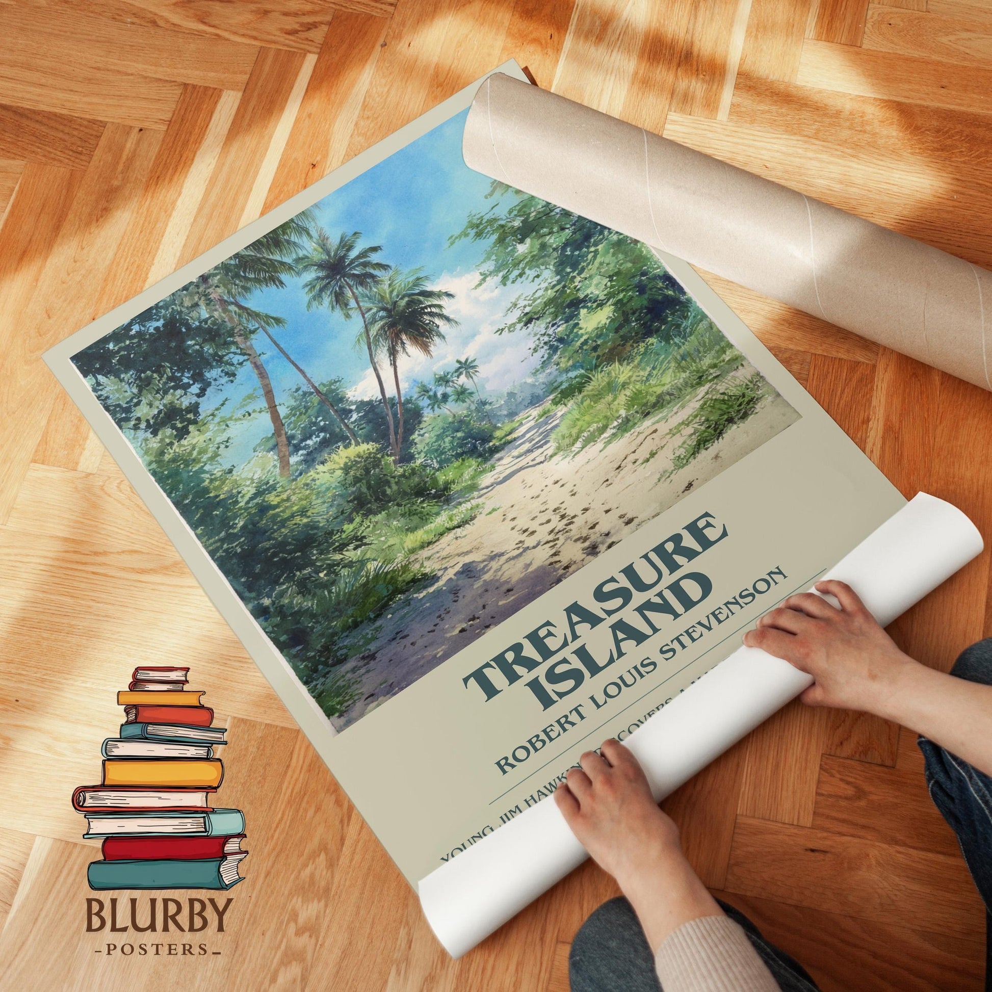 Treasure Island book poster packaging – museum-quality print rolled in protective tube