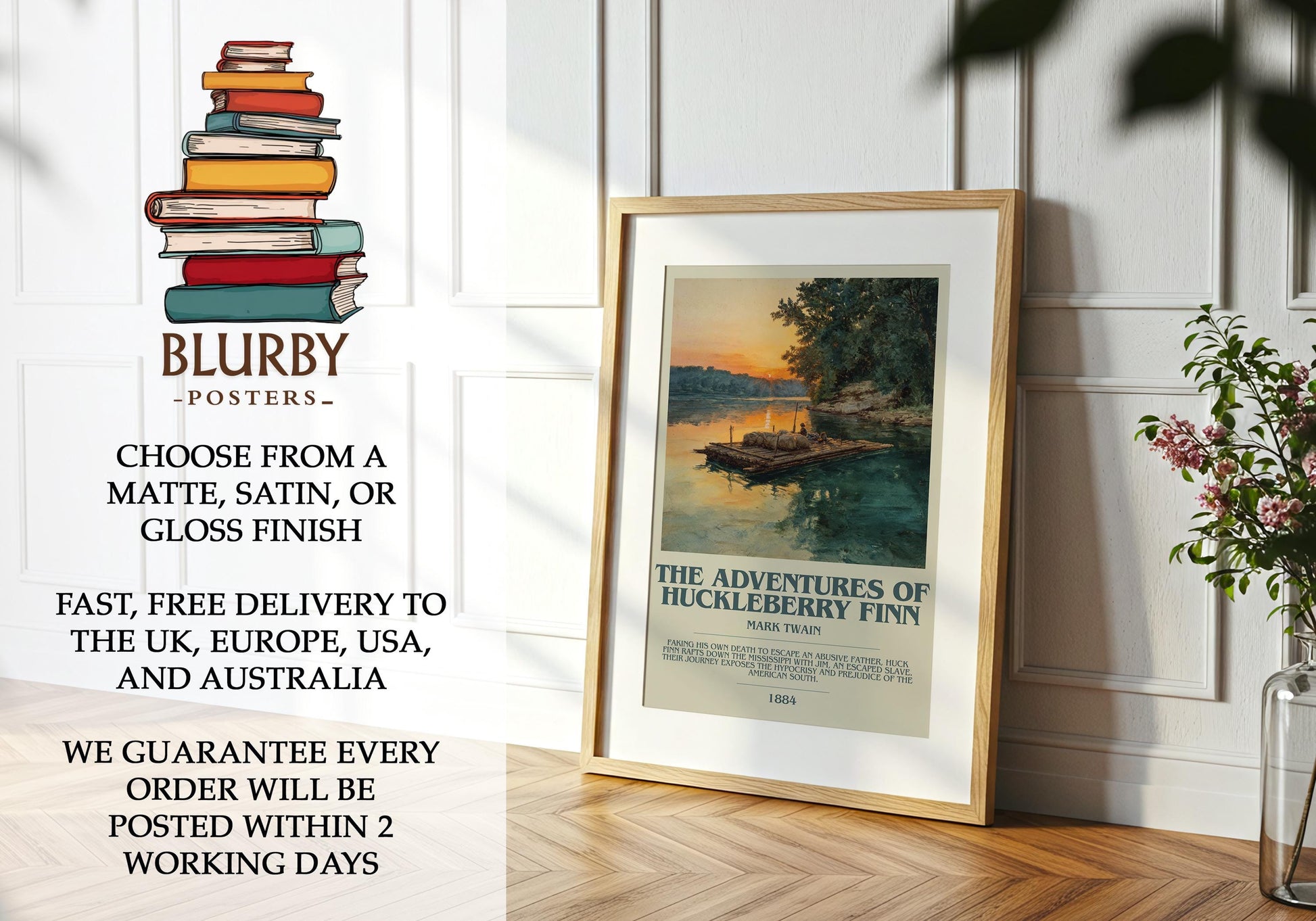 The Adventures of Huckleberry Finn by Mark Twain | Book Poster | Literary Art Gift For Book Lover | Novel Inspired Wall Art | Free Delivery