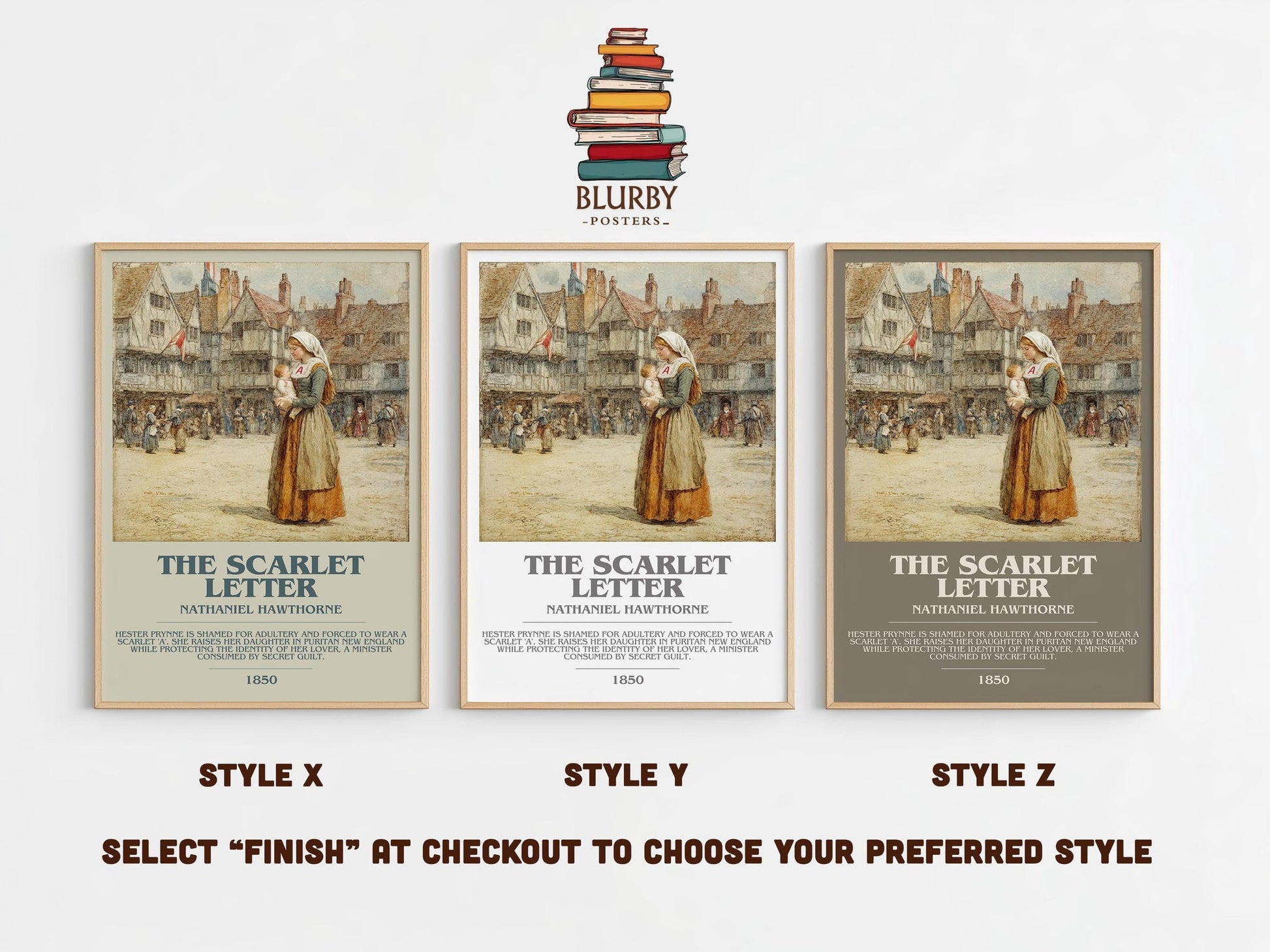 The Scarlet Letter bookish poster colour and style options – Nathaniel Hawthorne book art