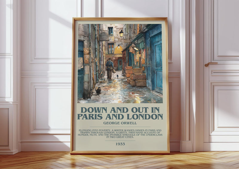 Down And Out In Paris And London bookish print in frame leaning in hallway – classic literature wall art