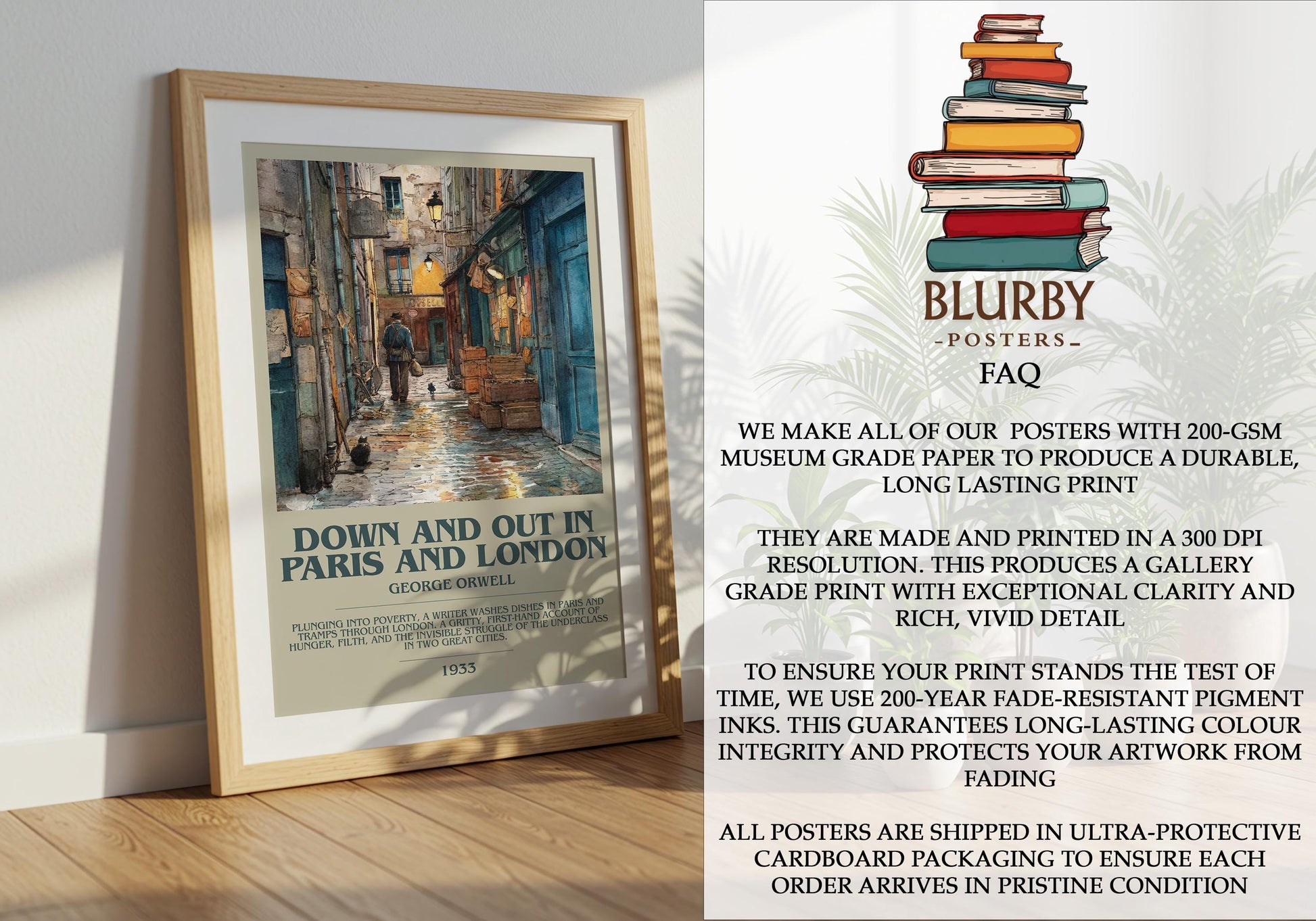 Down and Out in Paris and London by George Orwell | Book Poster | Literary Art Gift For Book Lover | Novel Inspired Wall Art | Free Delivery