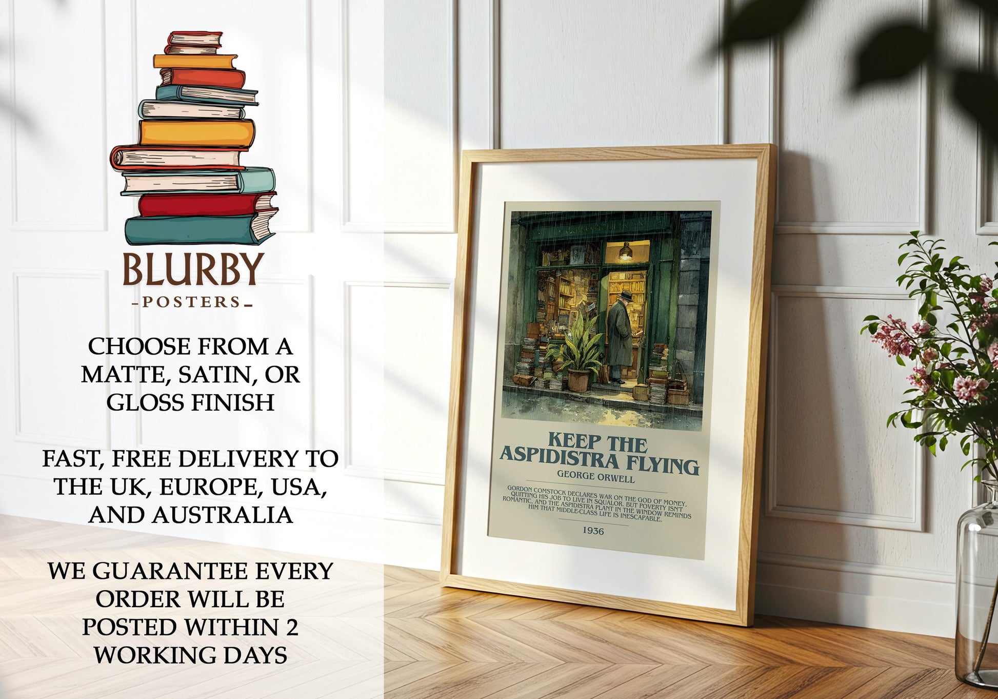 Keep the Aspidistra Flying by George Orwell | Book Poster | Literary Art Gift For Book Lover | Novel Inspired Wall Art | Free Delivery