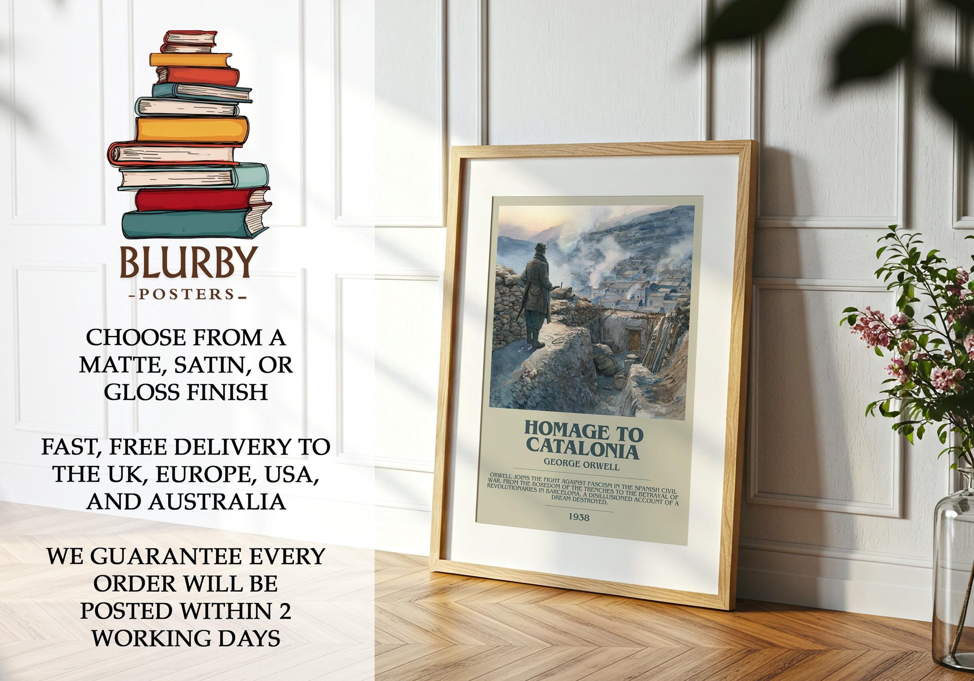 Homage to Catalonia by George Orwell | Book Poster | Literary Art Gift For Book Lover | Novel Inspired Wall Art | Free Delivery