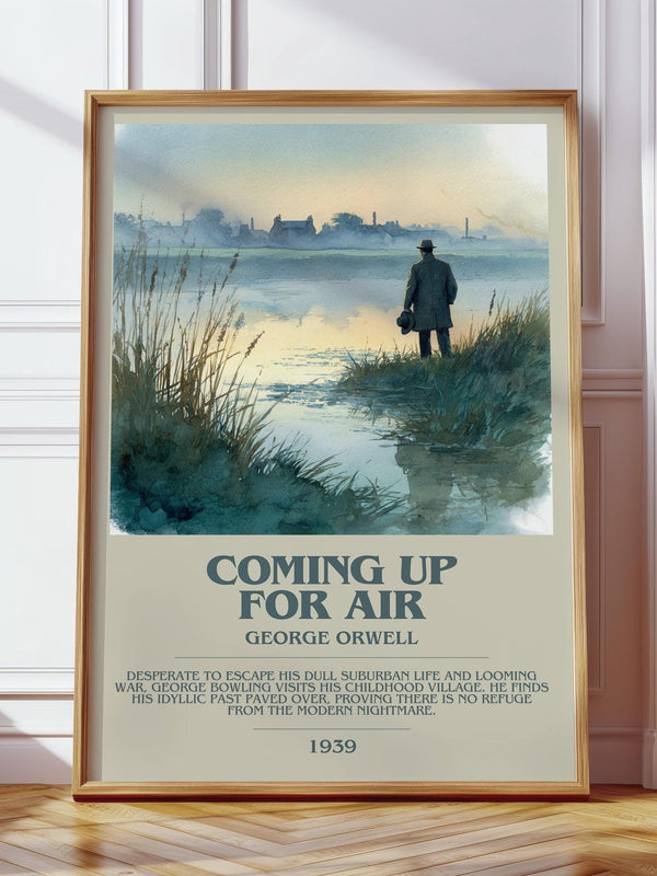 Coming Up for Air bookish print in frame leaning in hallway – classic literature wall art