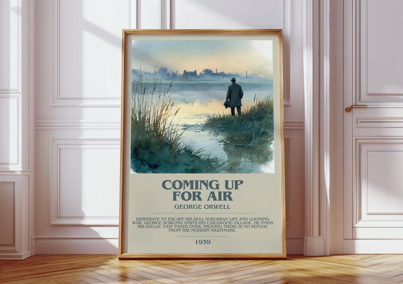 Coming Up for Air bookish print in frame leaning in hallway – classic literature wall art